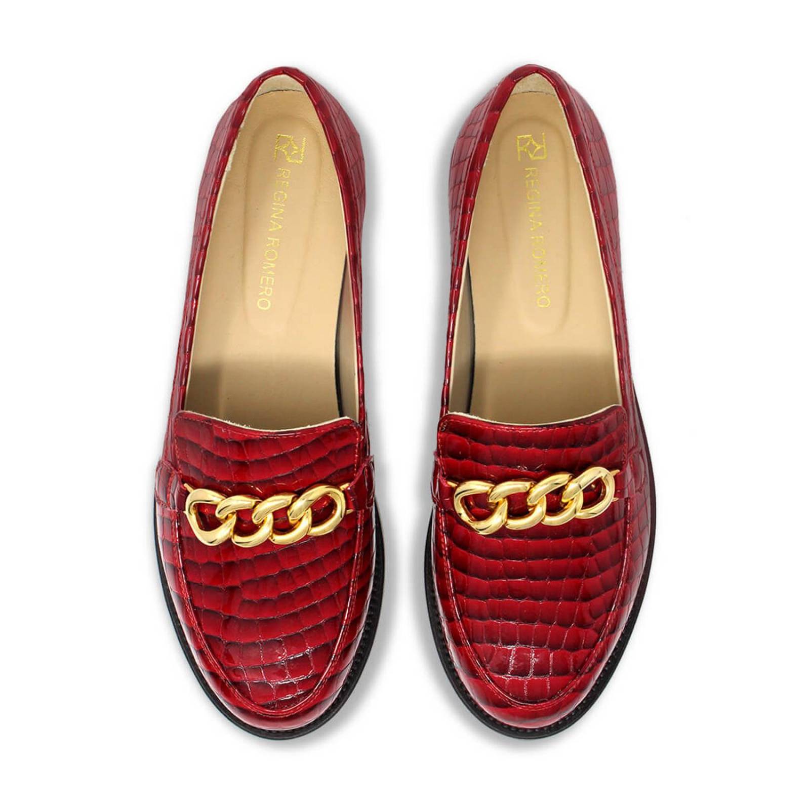 CONY - Charol Rojo Regina Romero Zapato Mocasin de Piso para Dama en Piel 