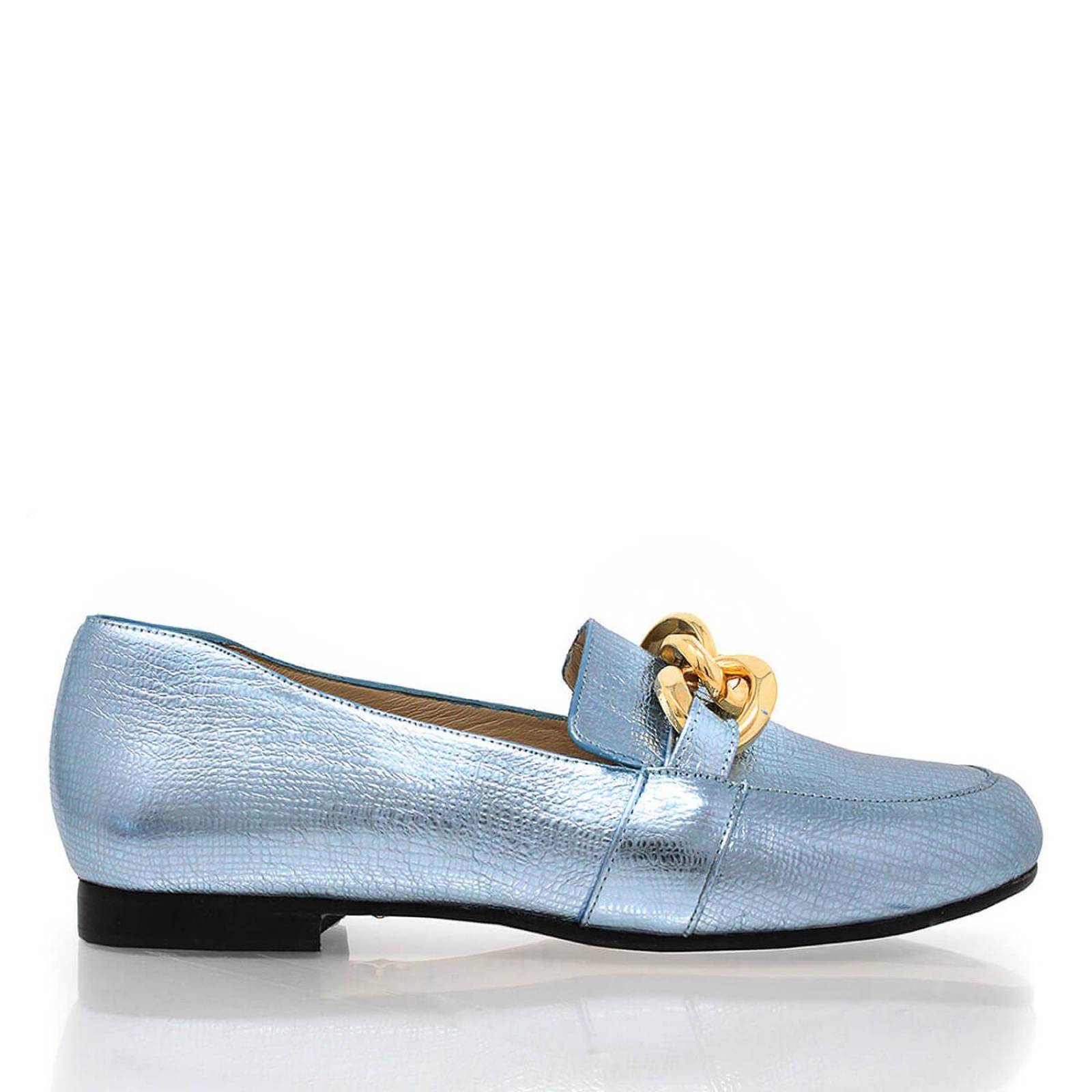 ALINE - Azul Claro Regina Romero Zapato Mocasin de Piso para Dama en Piel 