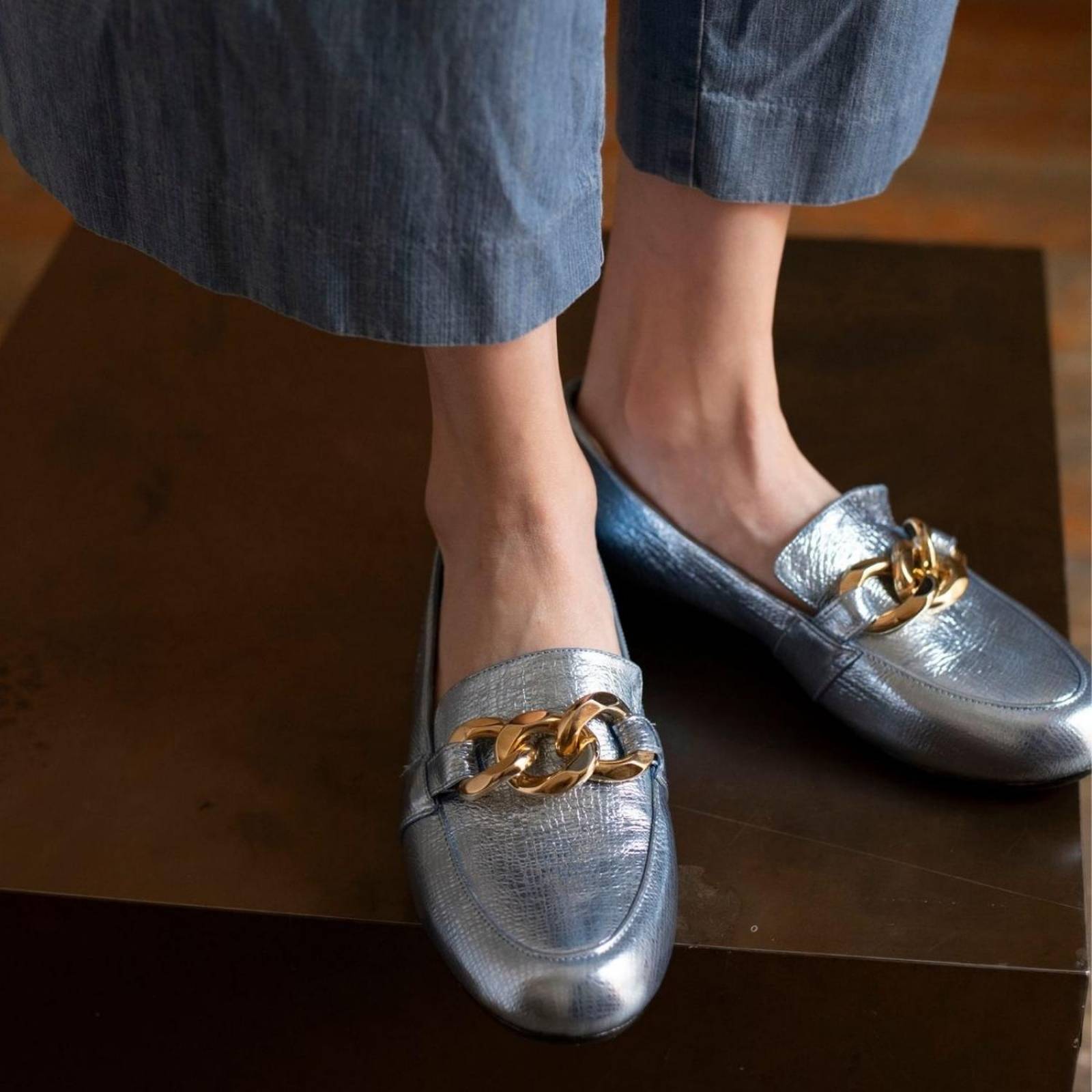 ALINE - Azul Claro Regina Romero Zapato Mocasin de Piso para Dama en Piel 