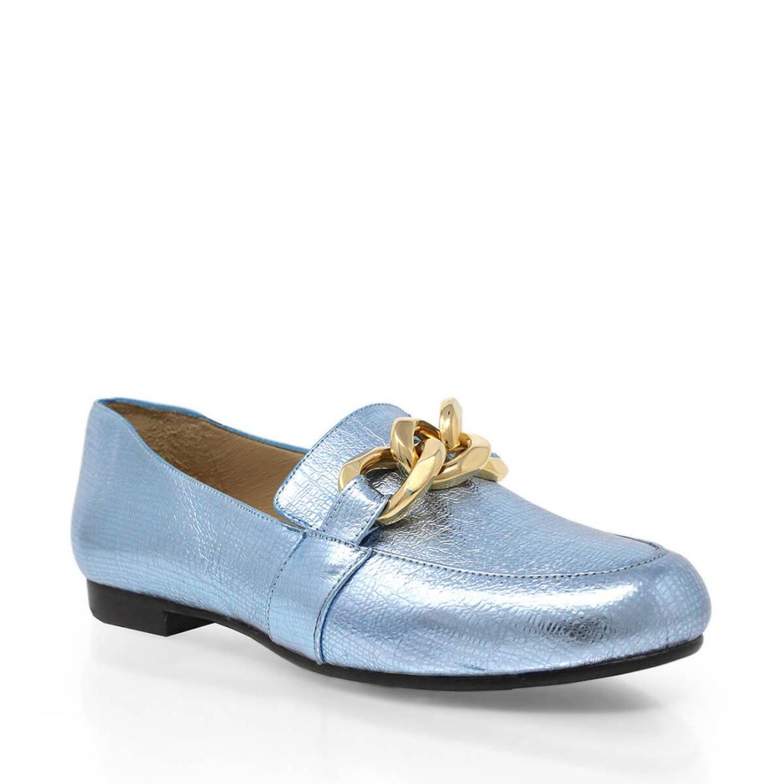 ALINE - Azul Claro Regina Romero Zapato Mocasin de Piso para Dama en Piel 