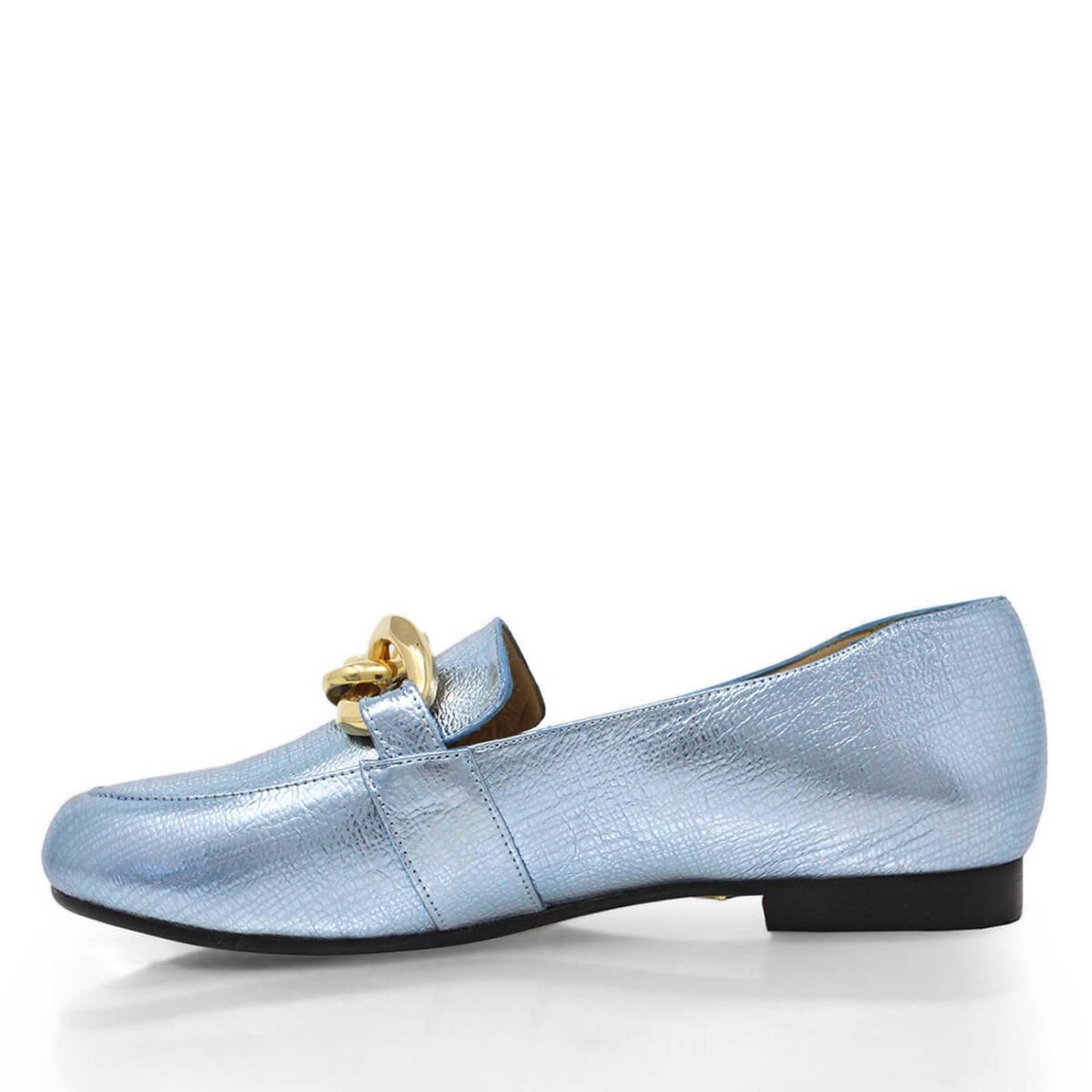 ALINE - Azul Claro Regina Romero Zapato Mocasin de Piso para Dama en Piel 