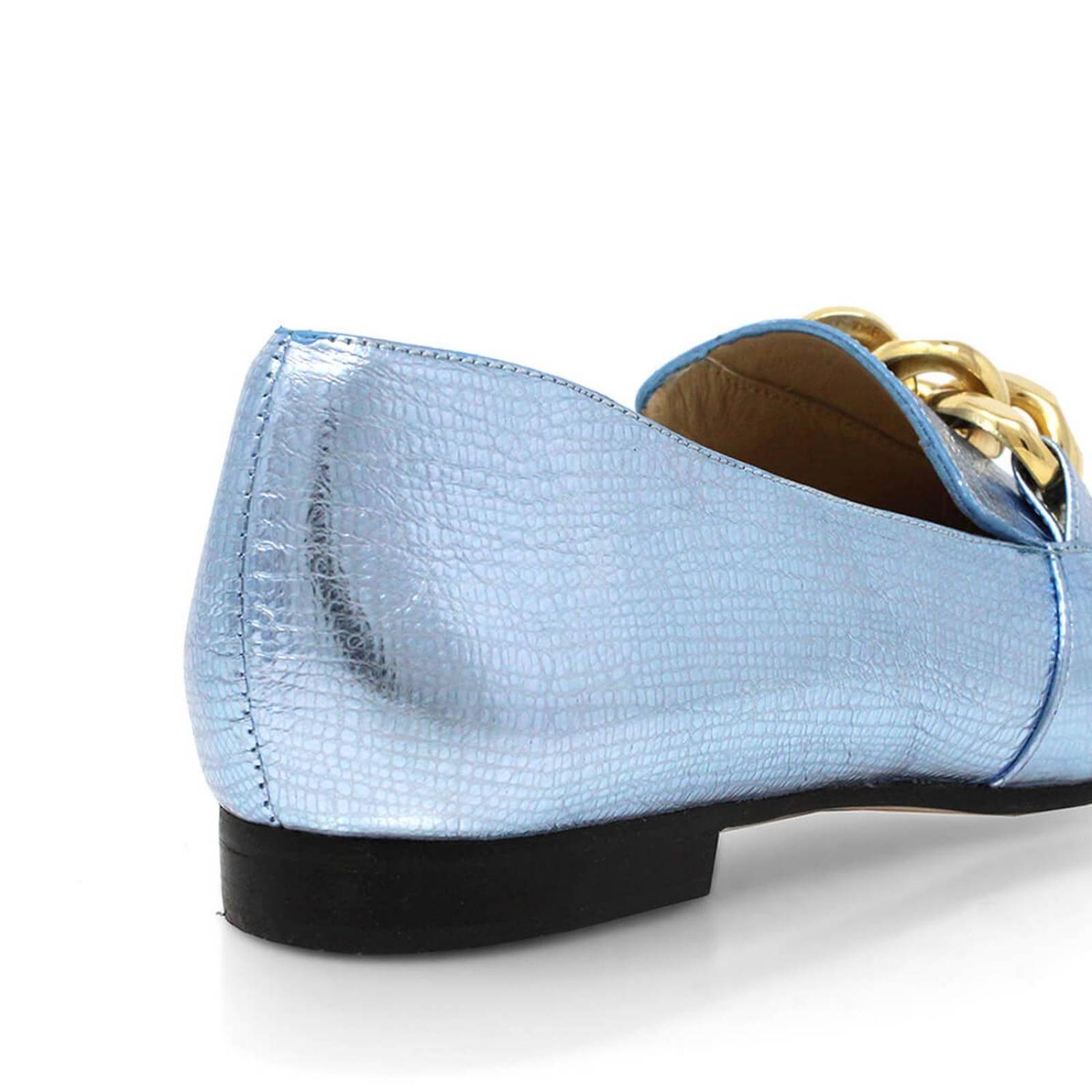 ALINE - Azul Claro Regina Romero Zapato Mocasin de Piso para Dama en Piel 