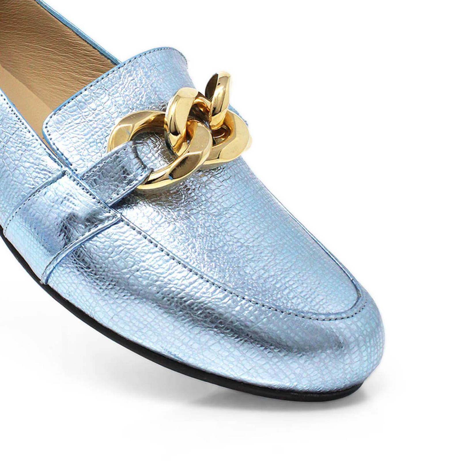 ALINE - Azul Claro Regina Romero Zapato Mocasin de Piso para Dama en Piel 