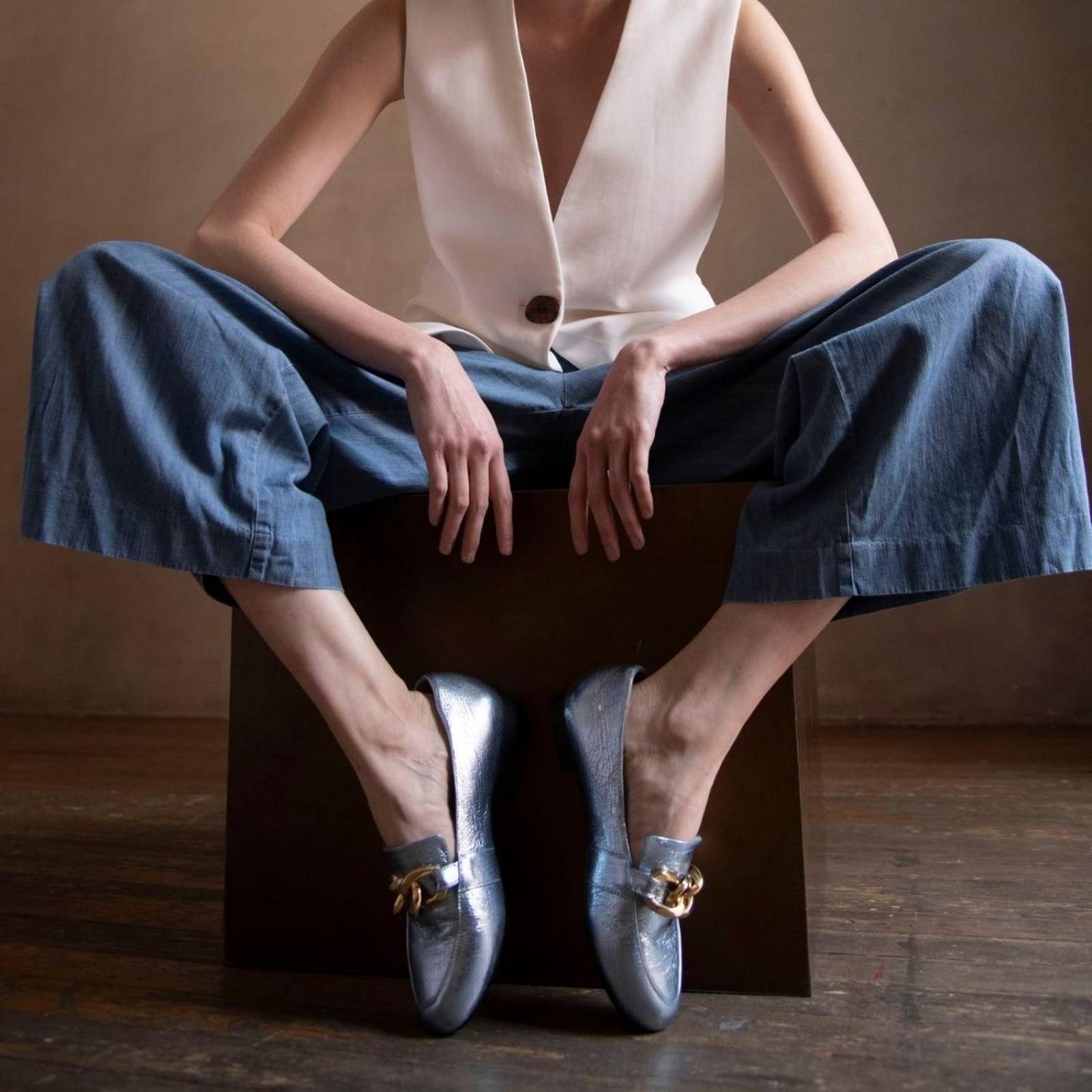 ALINE - Azul Claro Regina Romero Zapato Mocasin de Piso para Dama en Piel 