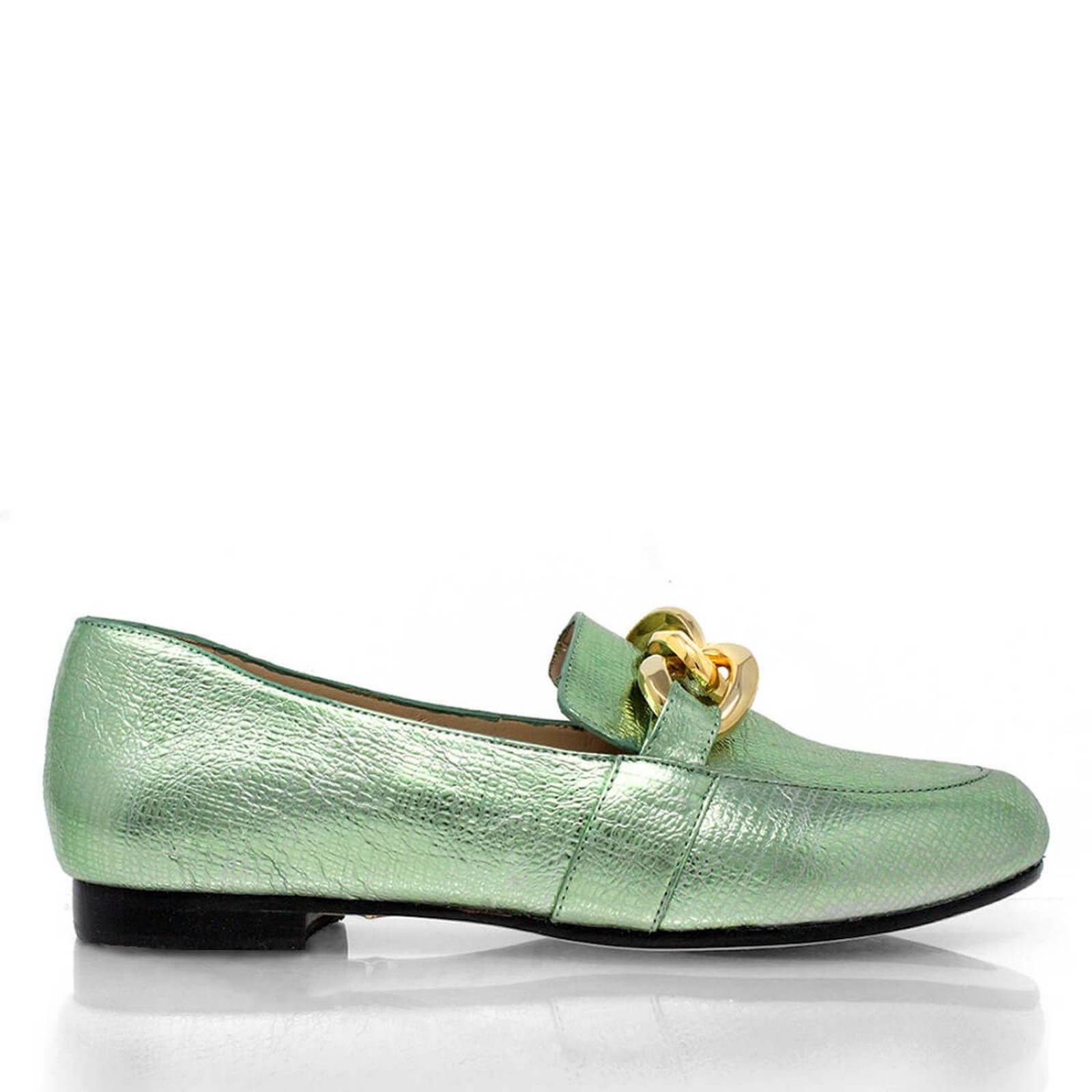 ALINE - Menta Regina Romero Zapato Mocasin de Piso para Dama en Piel 