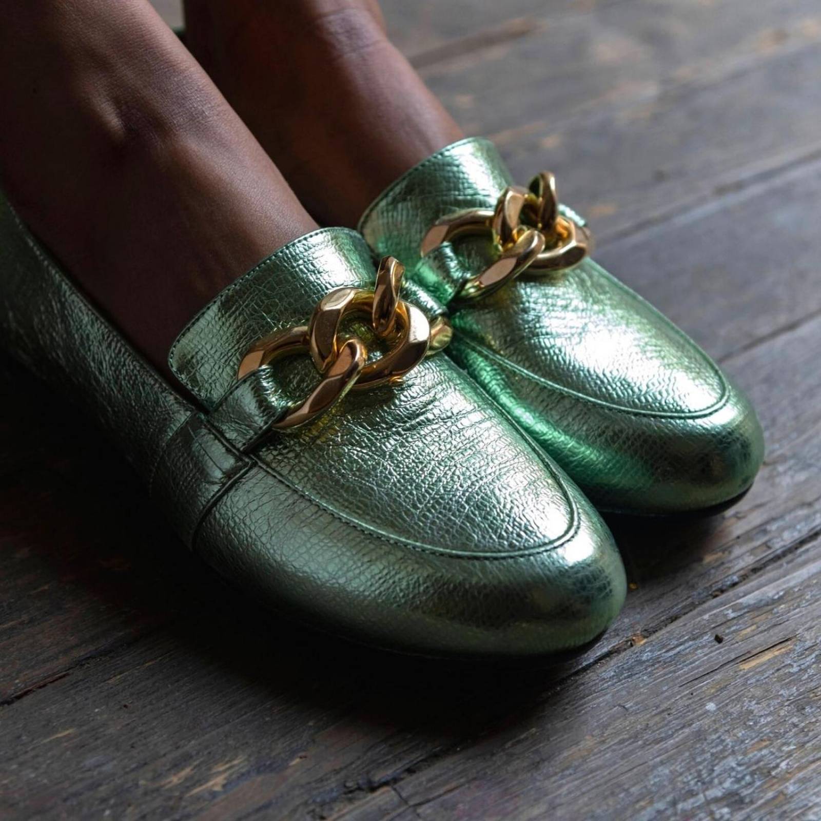 ALINE - Menta Regina Romero Zapato Mocasin de Piso para Dama en Piel 