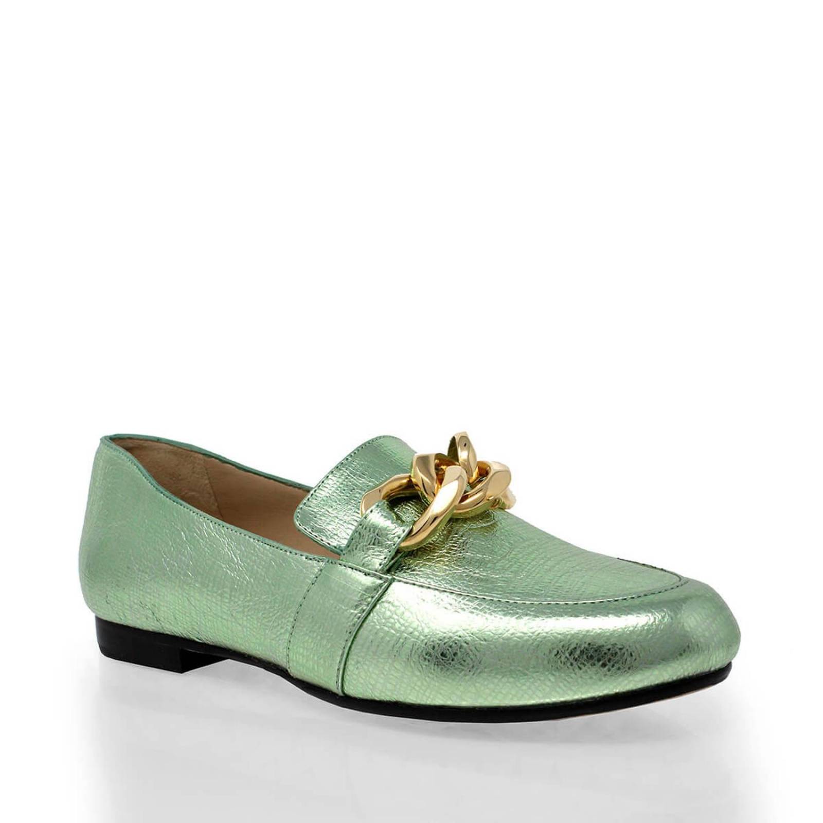 ALINE - Menta Regina Romero Zapato Mocasin de Piso para Dama en Piel 