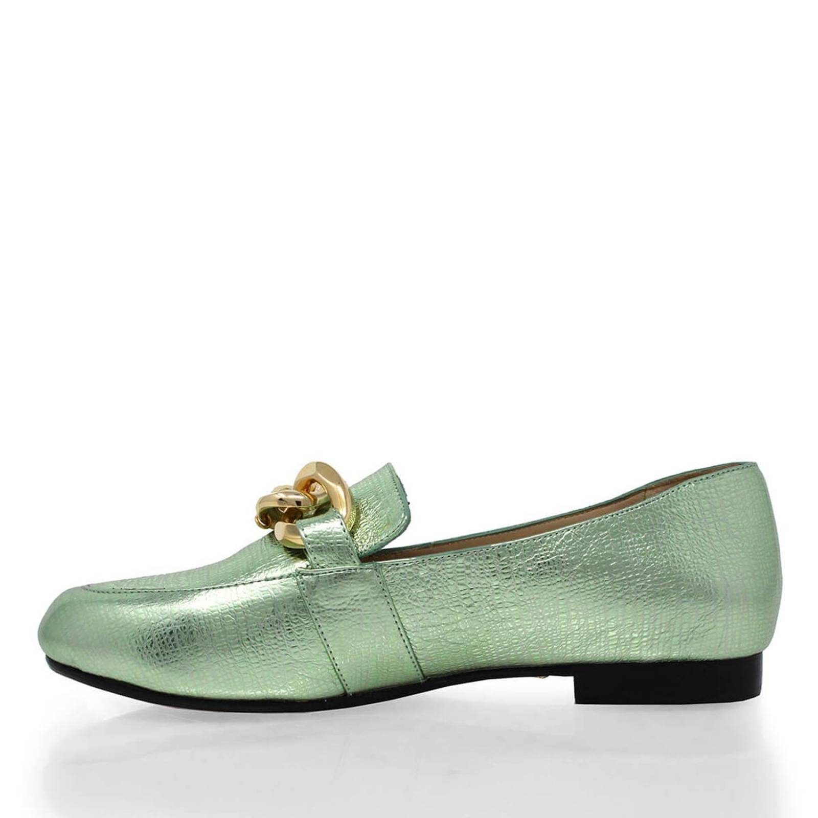 ALINE - Menta Regina Romero Zapato Mocasin de Piso para Dama en Piel 