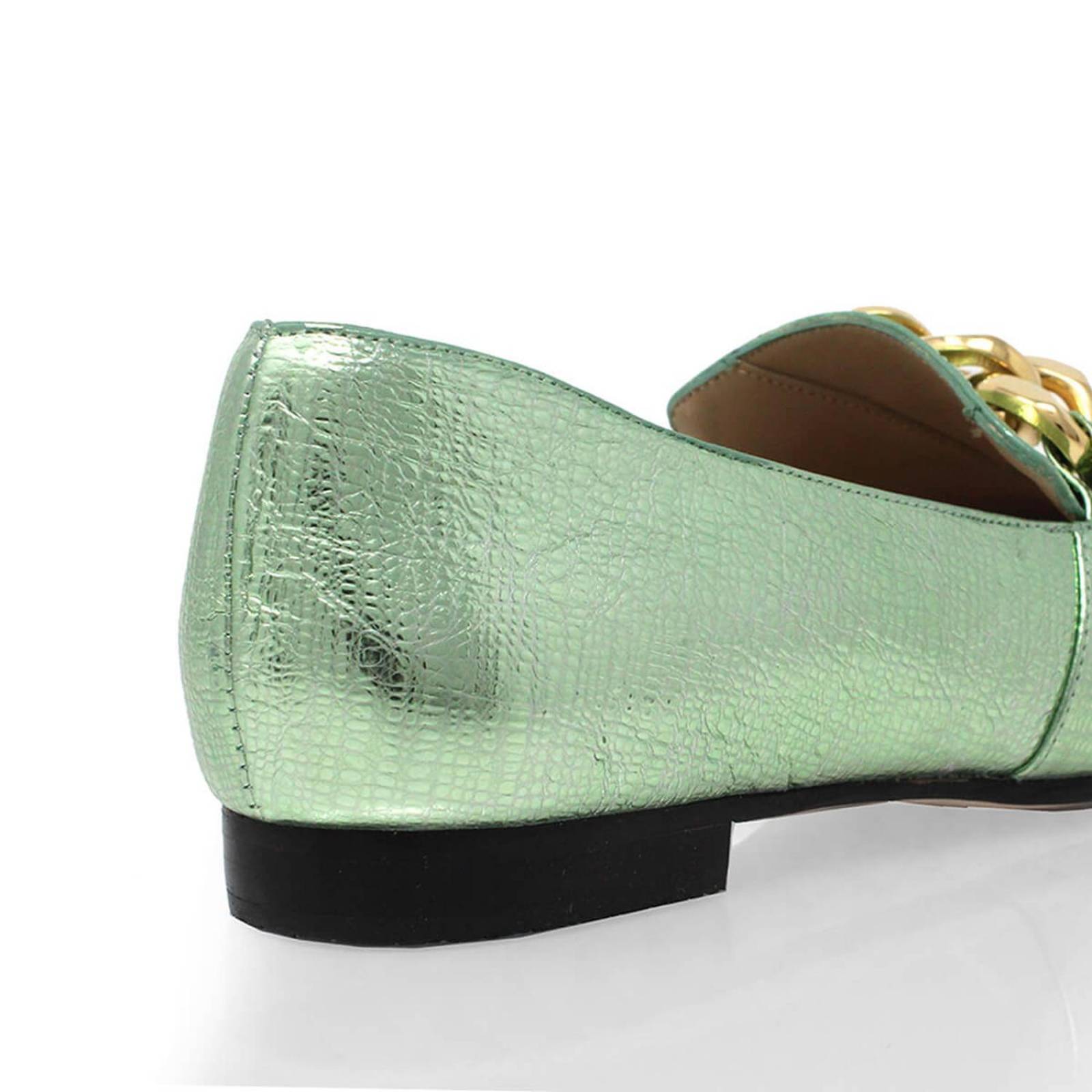 ALINE - Menta Regina Romero Zapato Mocasin de Piso para Dama en Piel 