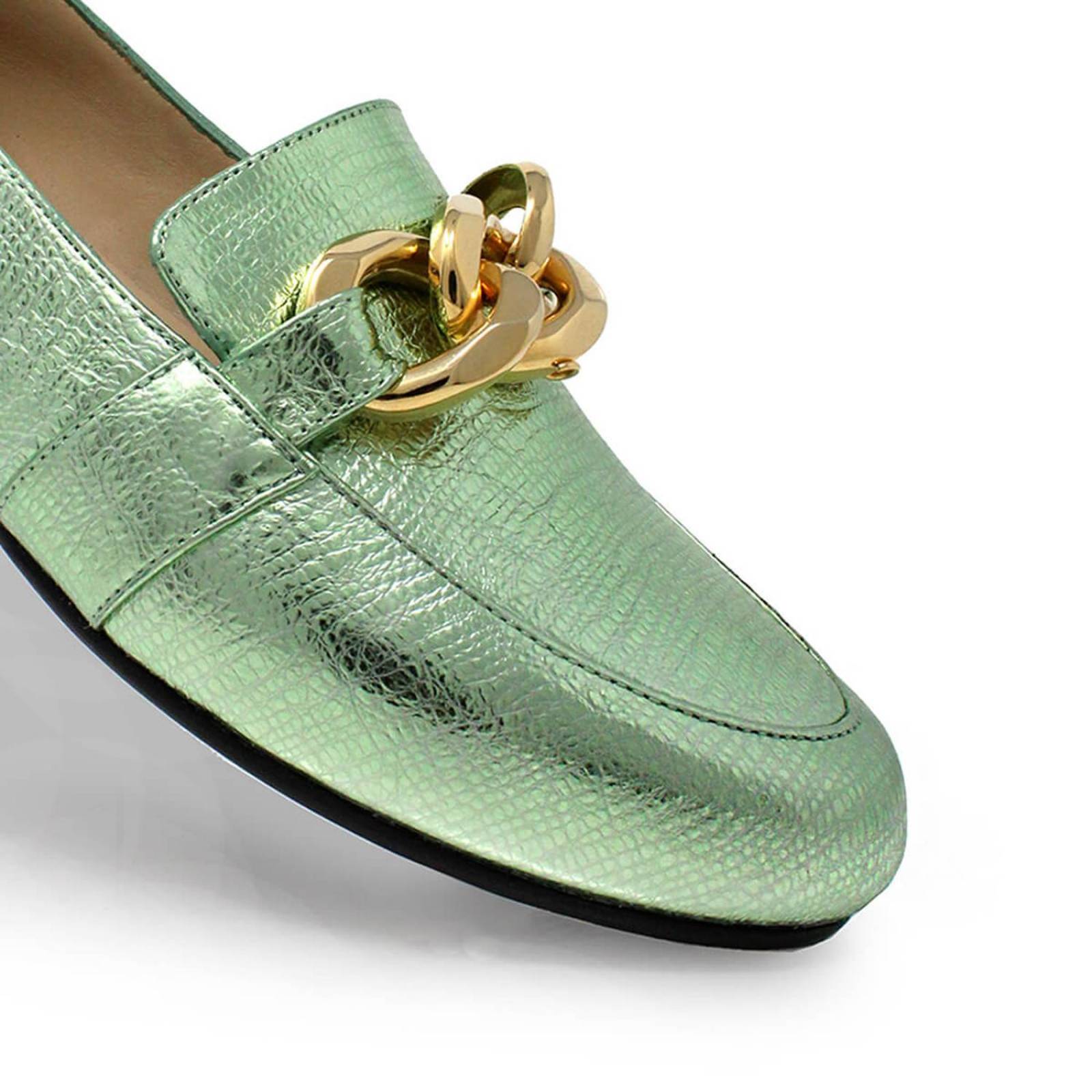 ALINE - Menta Regina Romero Zapato Mocasin de Piso para Dama en Piel 