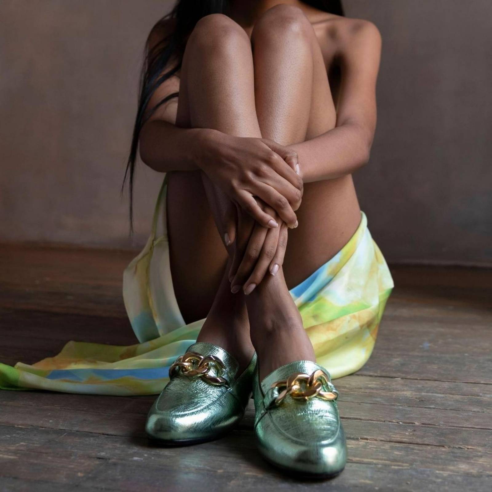 ALINE - Menta Regina Romero Zapato Mocasin de Piso para Dama en Piel 