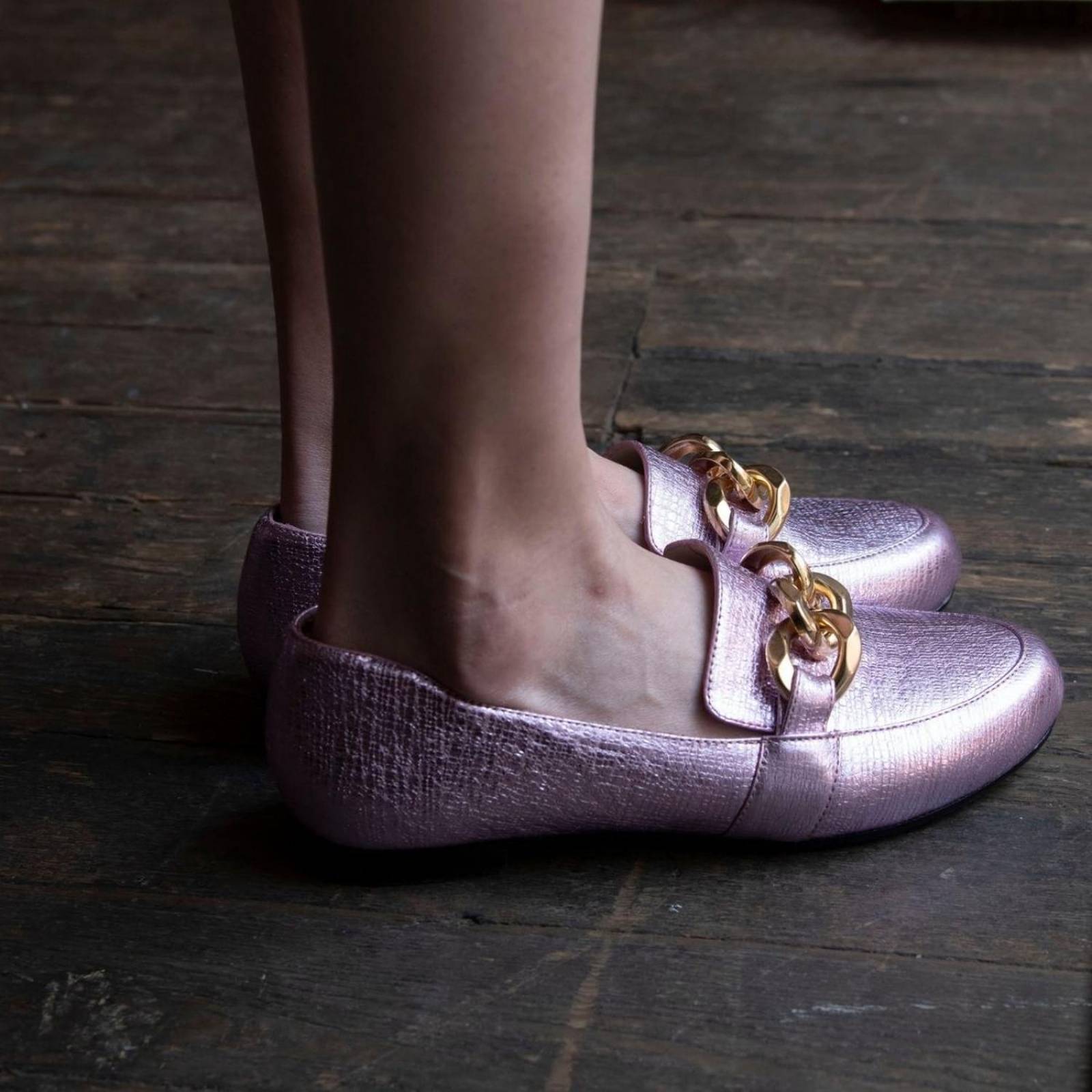 ALINE - Rosa Claro Regina Romero Zapato Mocasin de Piso para Dama en Piel 