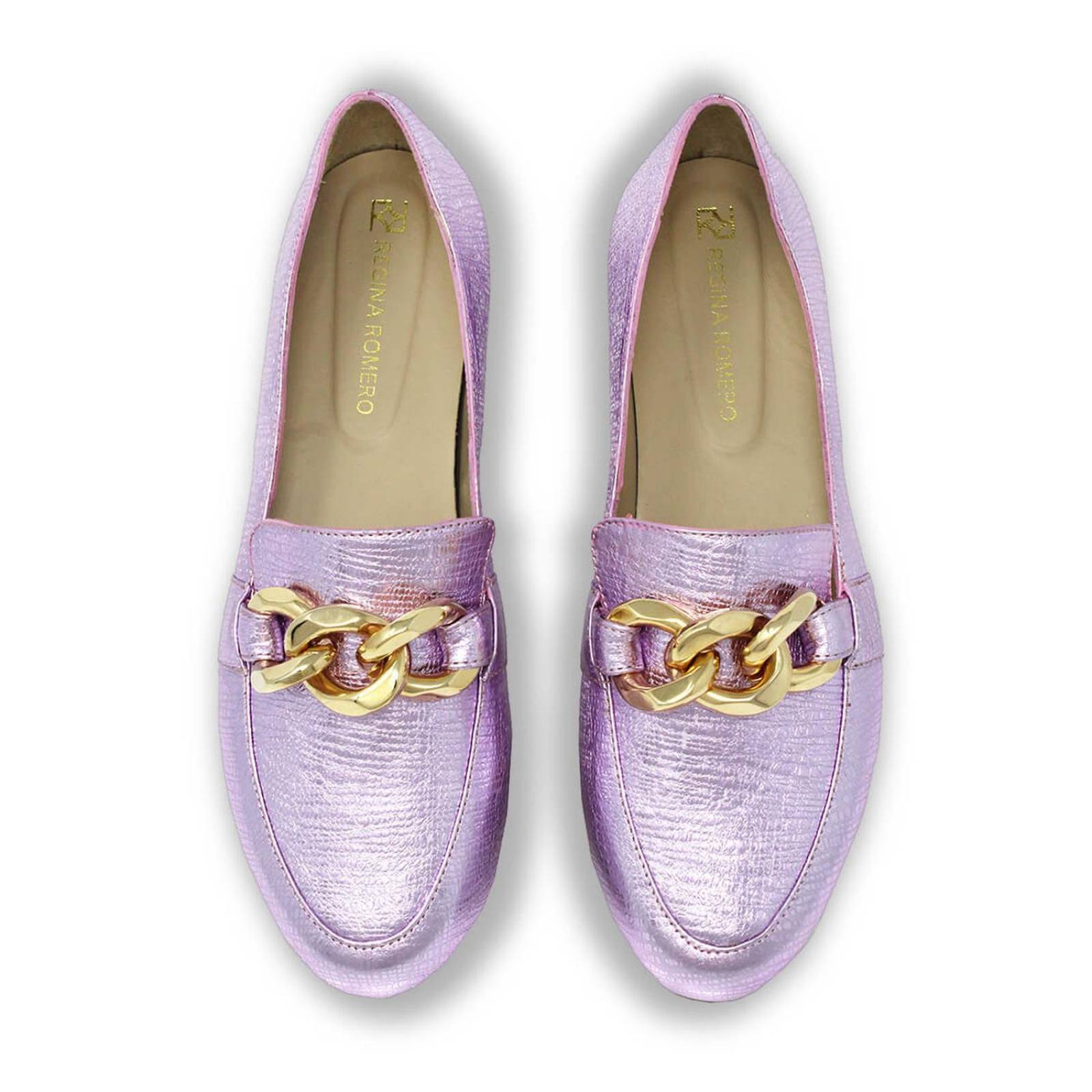 ALINE - Rosa Claro Regina Romero Zapato Mocasin de Piso para Dama en Piel 