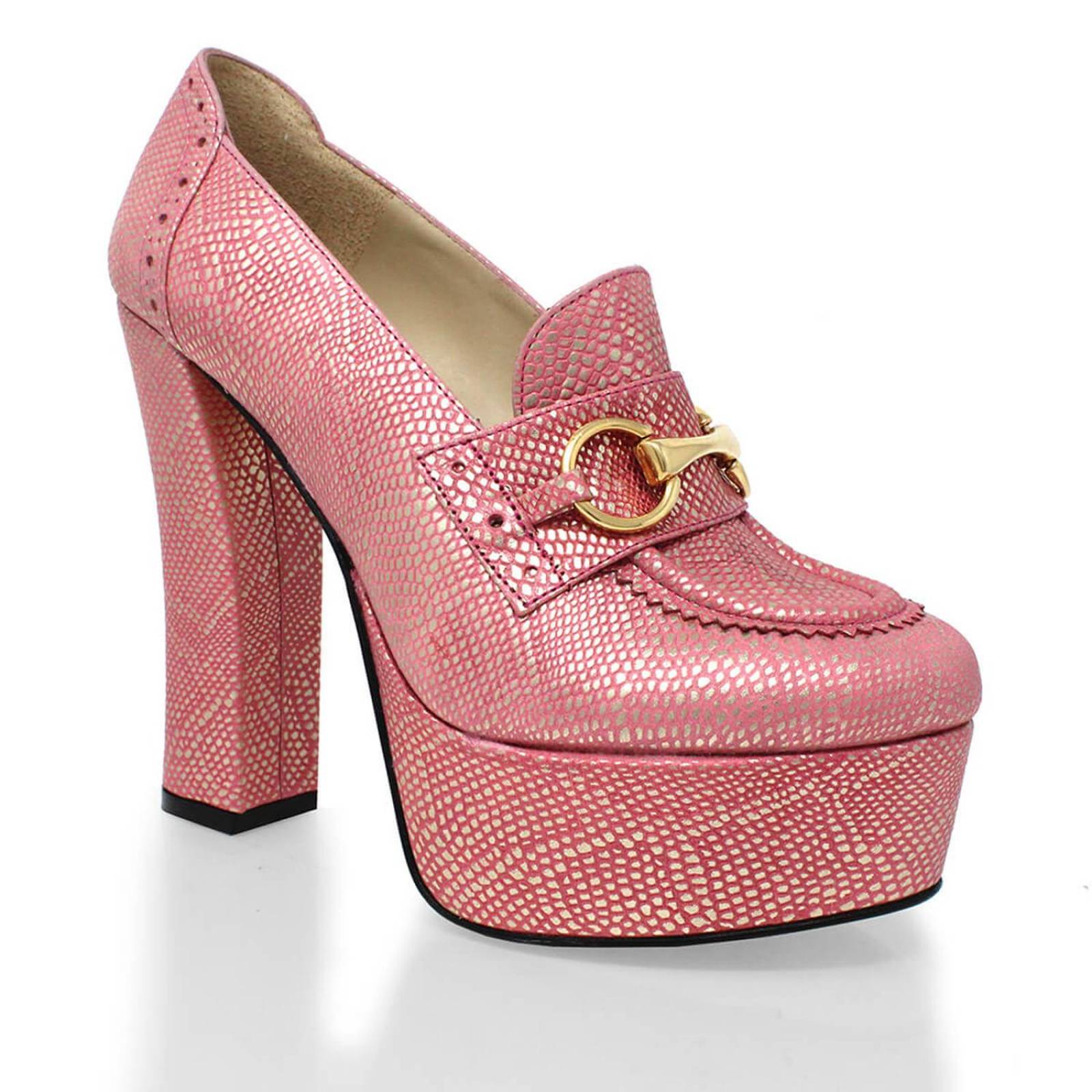 1990 - Coral Tornasol Regina Romero Zapato Plataforma Tacon Alto para Dama en Piel 