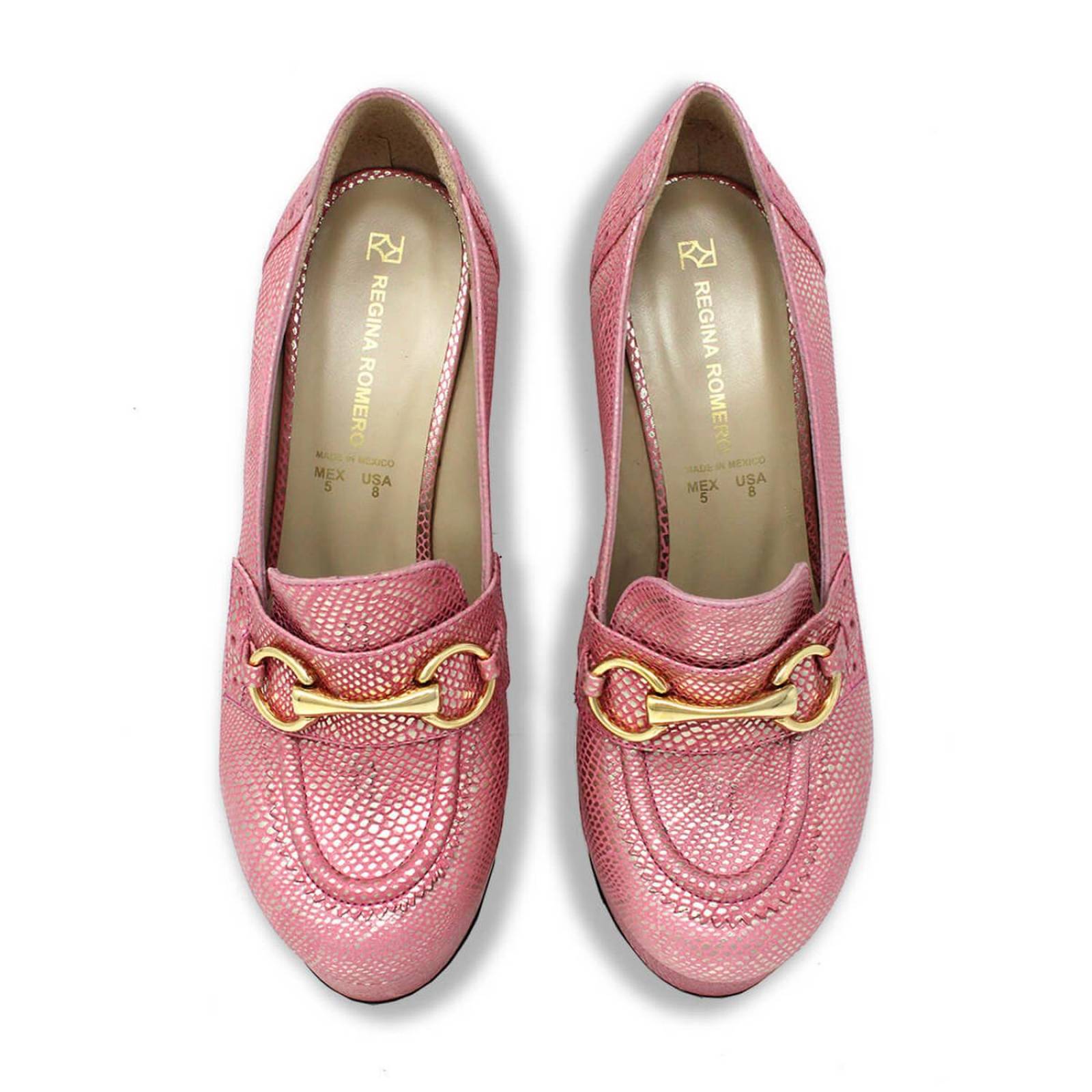 1990 - Coral Tornasol Regina Romero Zapato Plataforma Tacon Alto para Dama en Piel 