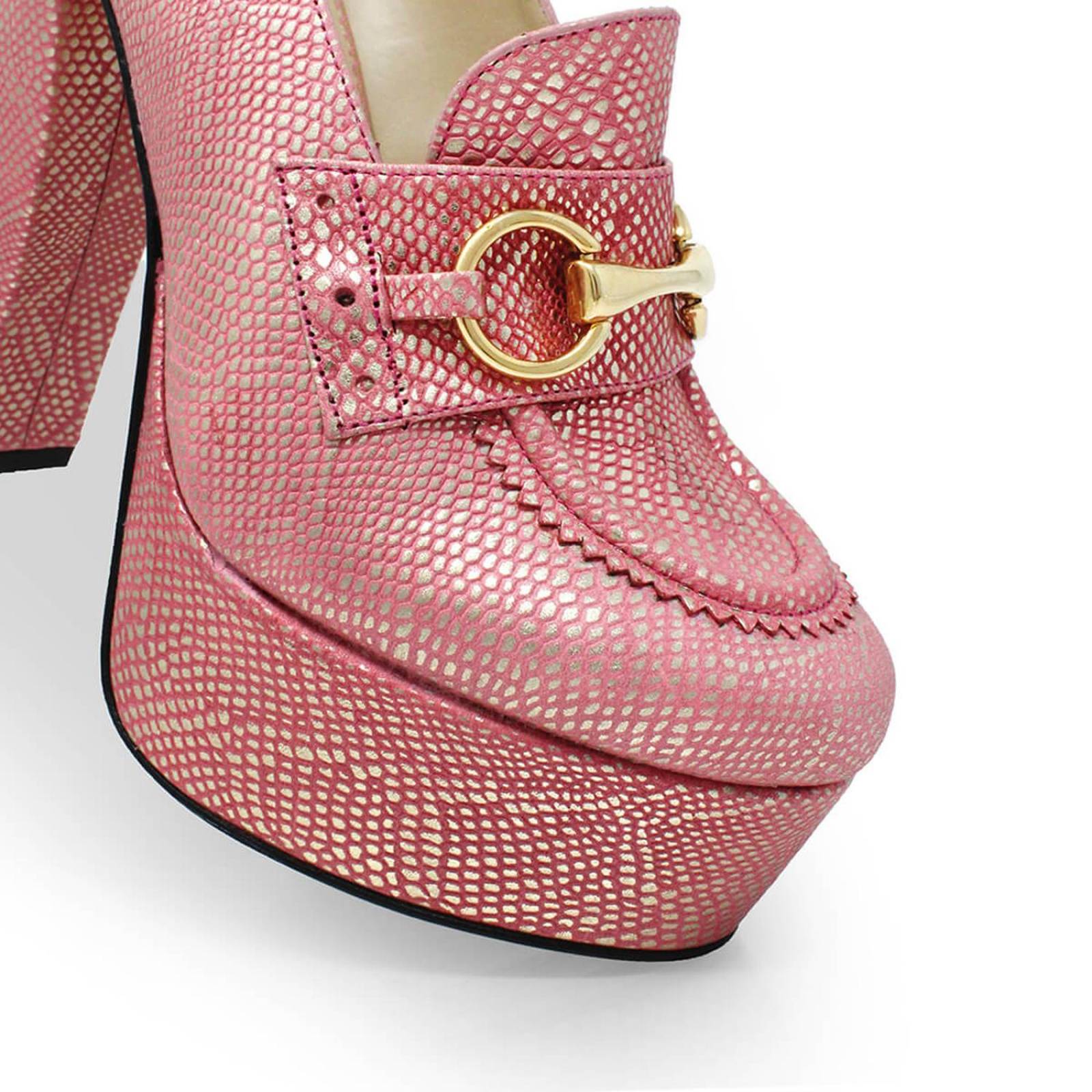 1990 - Coral Tornasol Regina Romero Zapato Plataforma Tacon Alto para Dama en Piel 