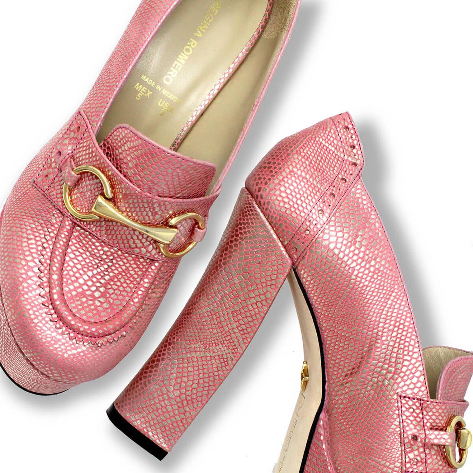 1990 - Coral Tornasol Regina Romero Zapato Plataforma Tacon Alto para Dama en Piel 