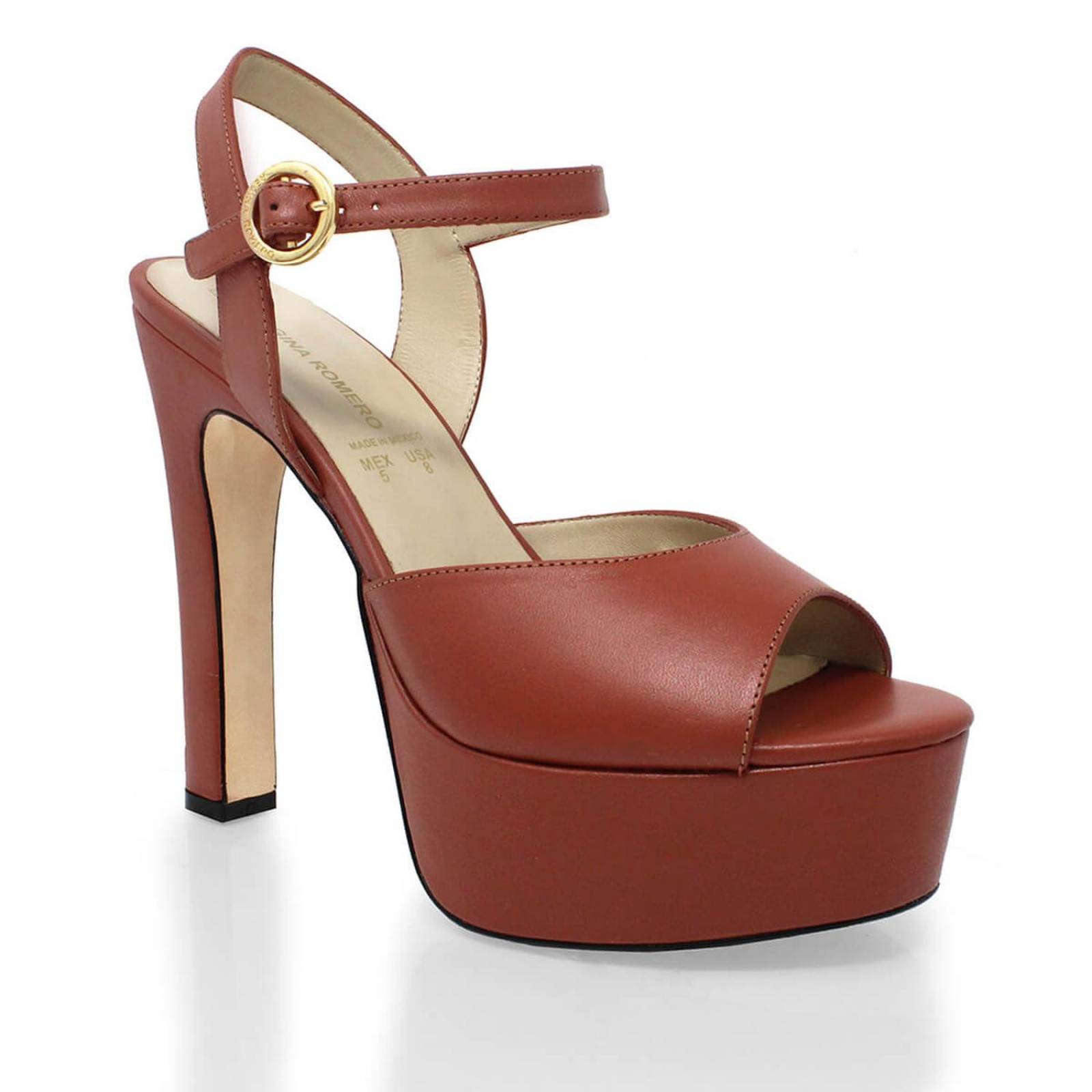 SABRINA 135 - Terracota Regina Romero Zapato Sandalia Plataforma Tacon Alto para Dama en Piel