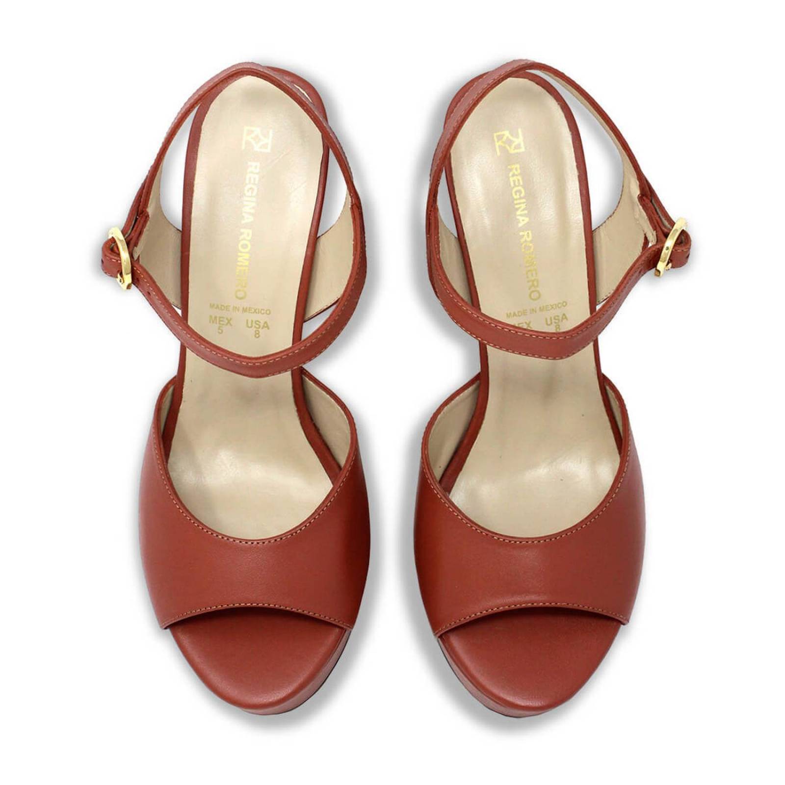 SABRINA 135 - Terracota Regina Romero Zapato Sandalia Plataforma Tacon Alto para Dama en Piel