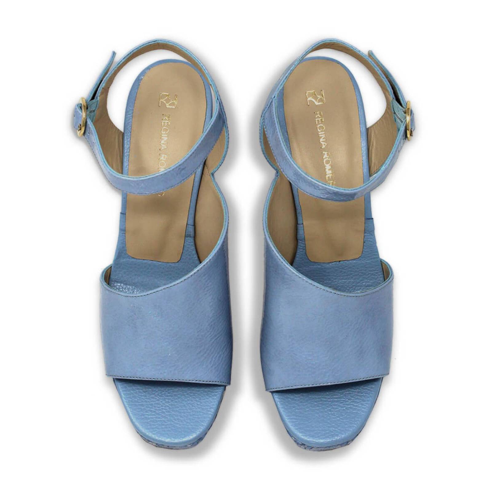 KIANA 95 - Azul Claro Regina Romero Zapato Sandalia Plataforma Tacon Alto para Dama en Piel 