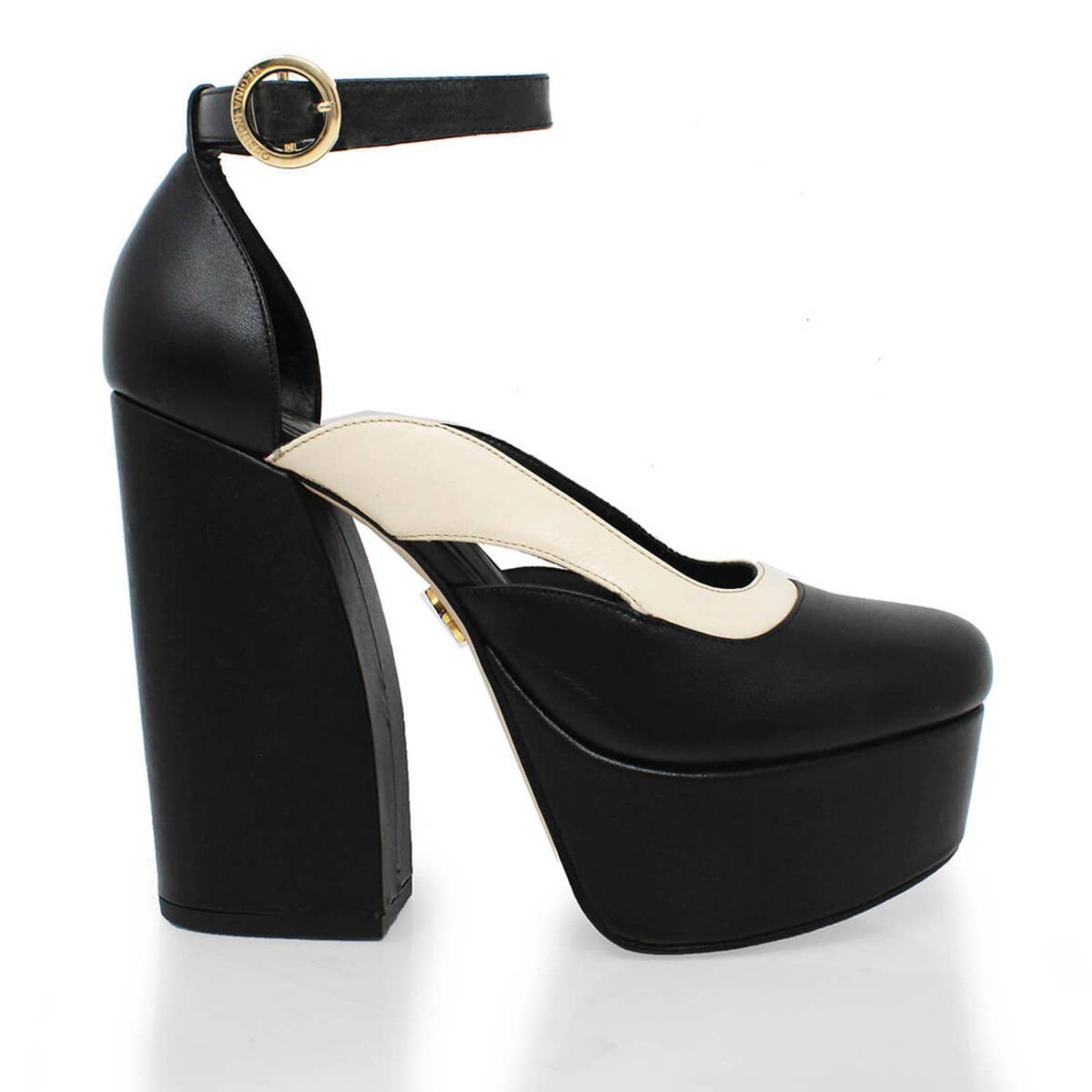 DESIRE 135 - Negro y Latte Regina Romero Zapato Plataforma Tacon Alto para Dama en Piel