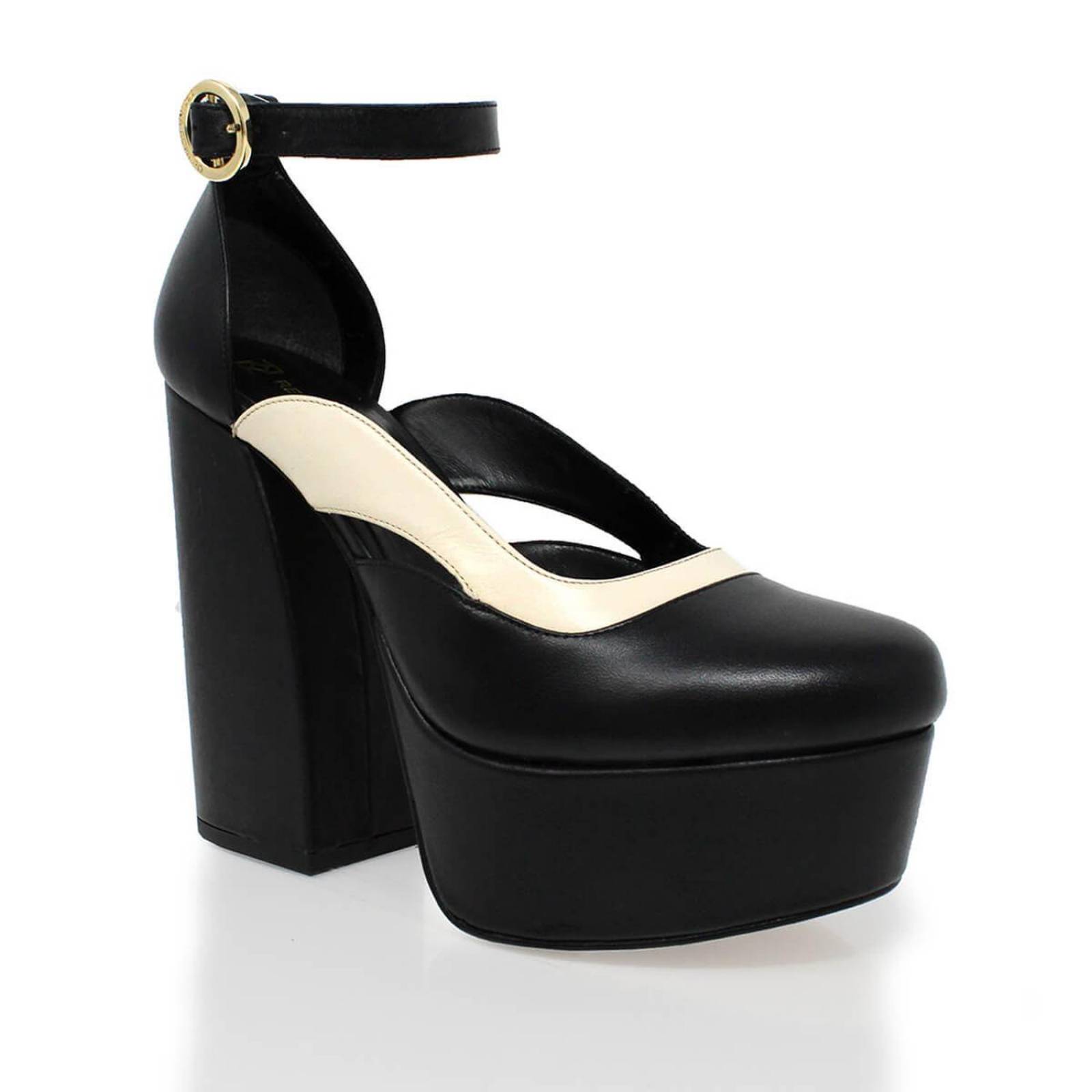 DESIRE 135 - Negro y Latte Regina Romero Zapato Plataforma Tacon Alto para Dama en Piel