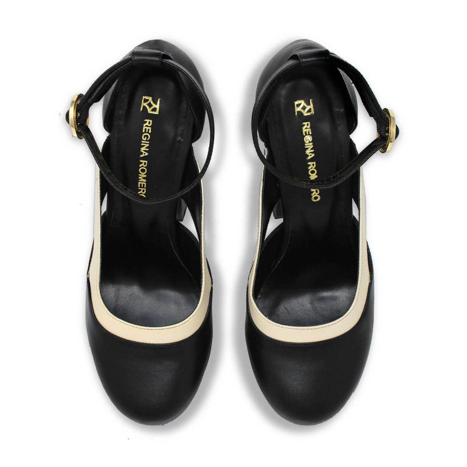 DESIRE 135 - Negro y Latte Regina Romero Zapato Plataforma Tacon Alto para Dama en Piel