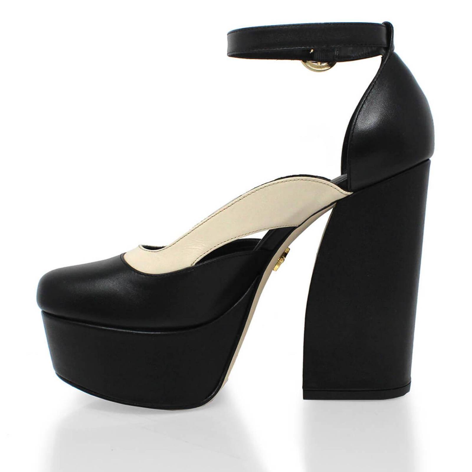 DESIRE 135 - Negro y Latte Regina Romero Zapato Plataforma Tacon Alto para Dama en Piel