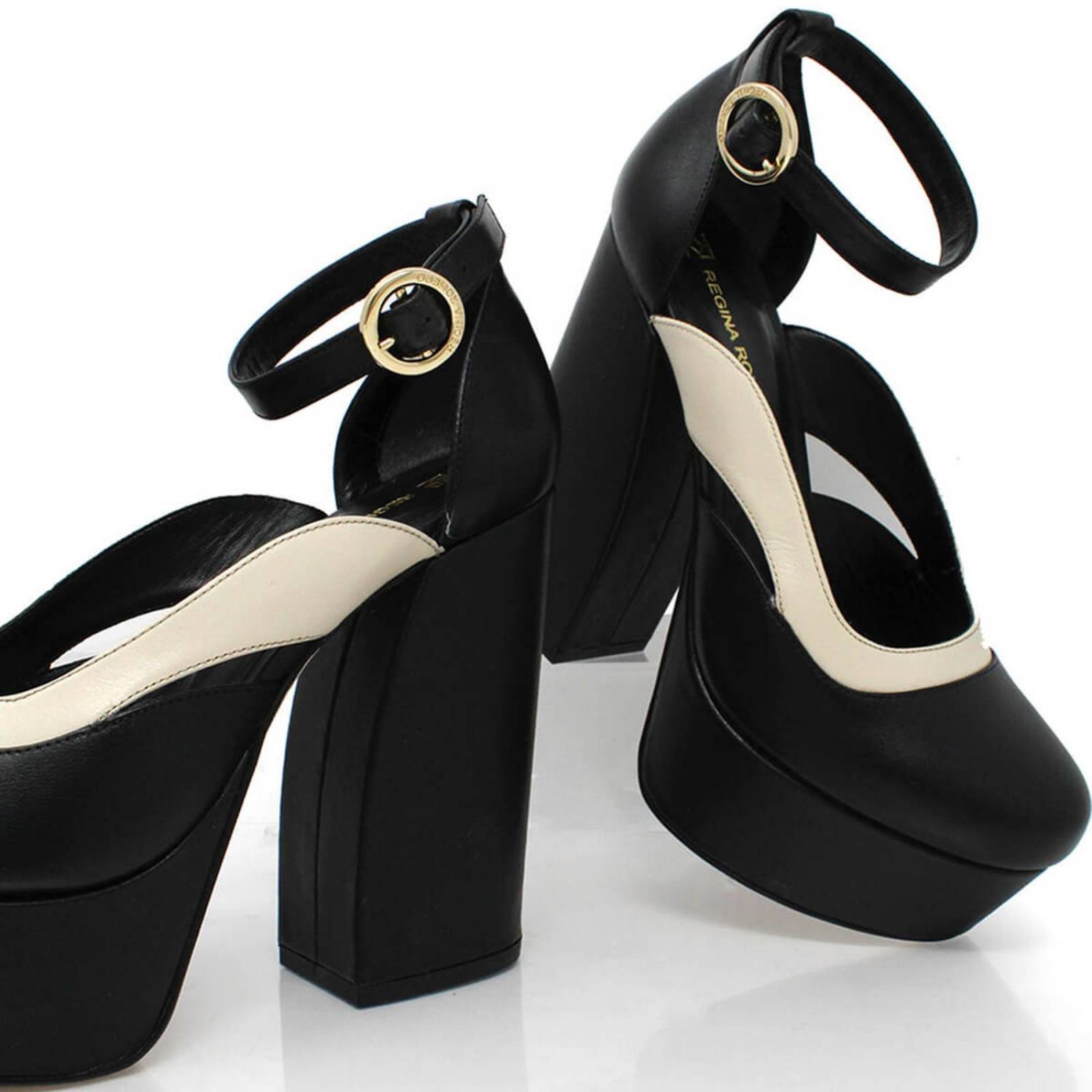 DESIRE 135 - Negro y Latte Regina Romero Zapato Plataforma Tacon Alto para Dama en Piel