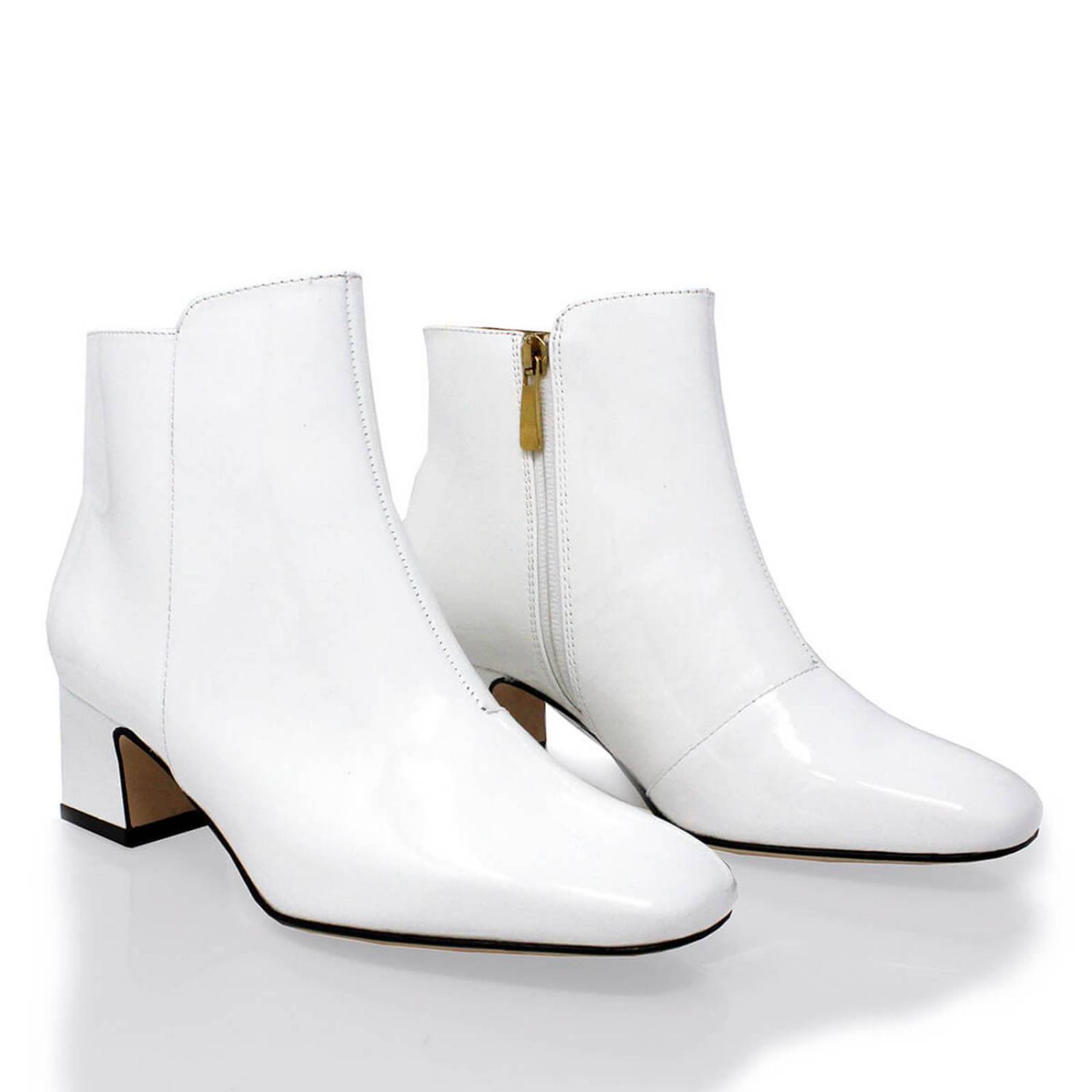 NOELLE 45 - Charol Blanco Regina Romero Zapato Bota Botin Tacon Bajo Para Dama en Piel