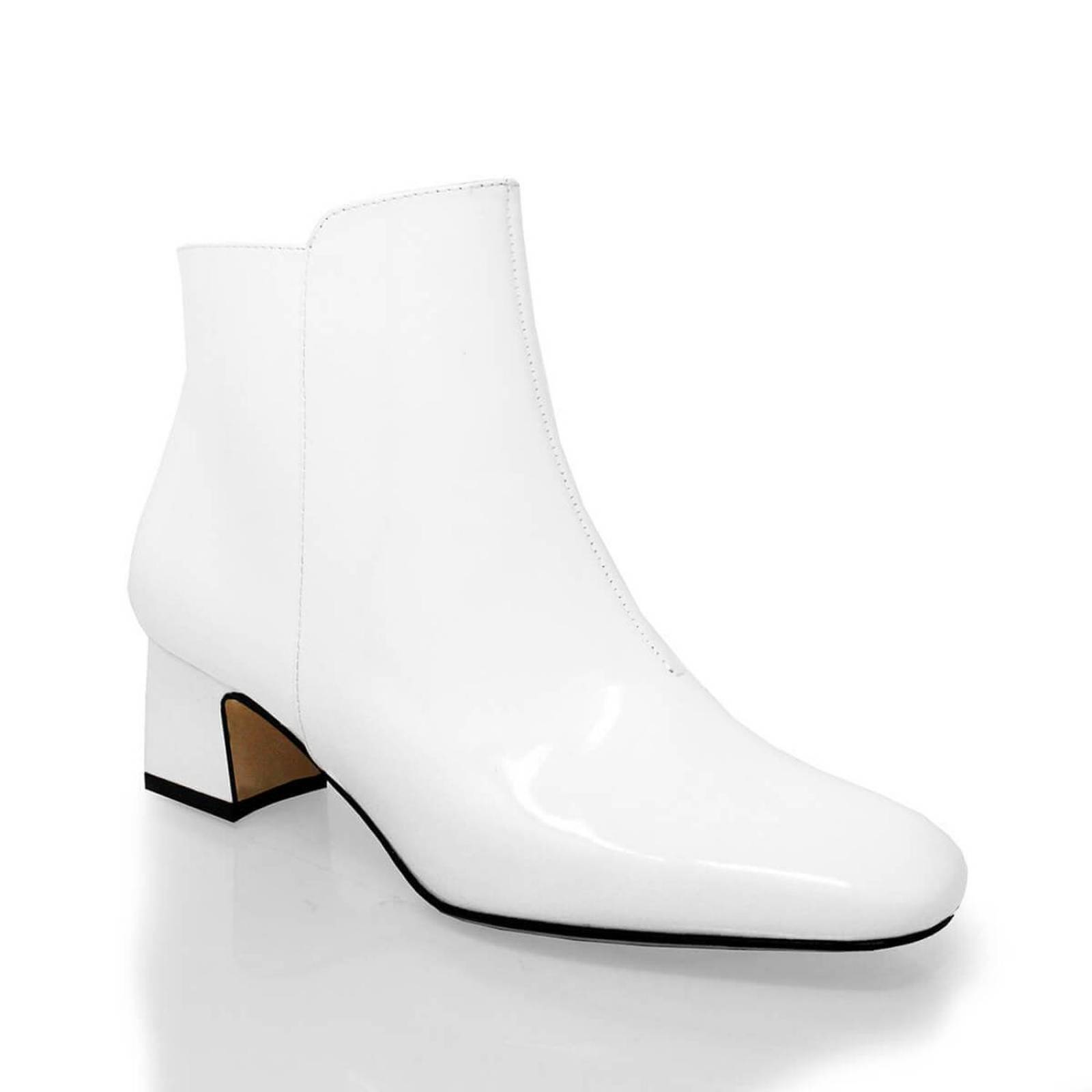 NOELLE 45 - Charol Blanco Regina Romero Zapato Bota Botin Tacon Bajo Para Dama en Piel