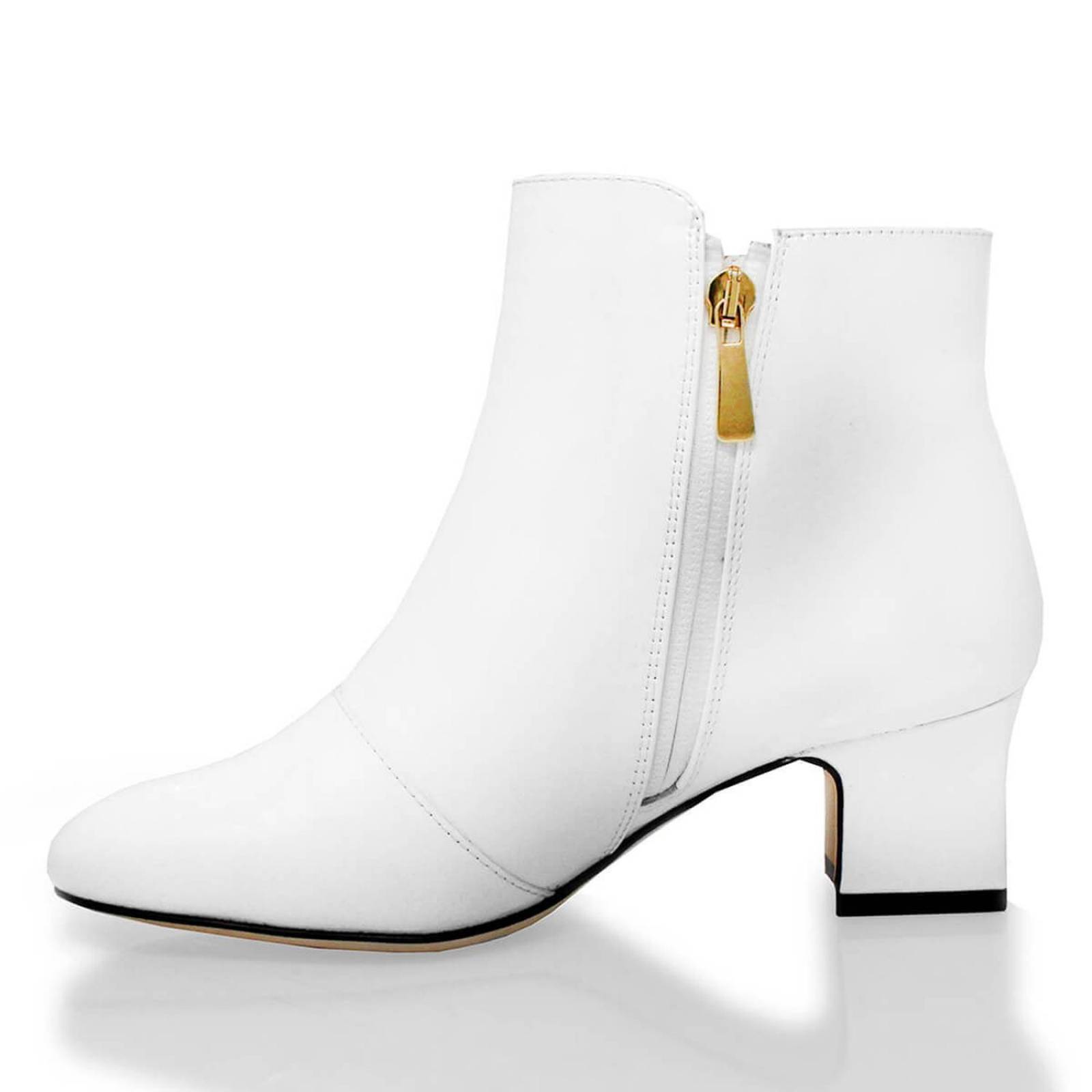 NOELLE 45 - Charol Blanco Regina Romero Zapato Bota Botin Tacon Bajo Para Dama en Piel