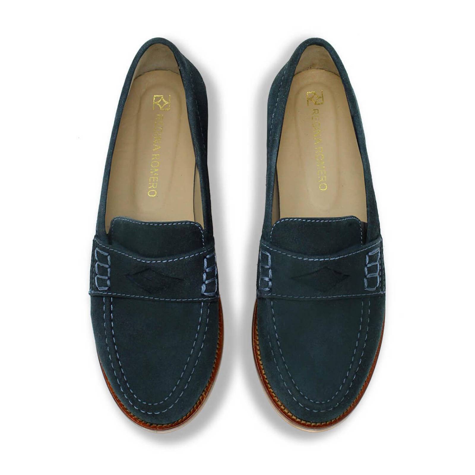 PENNY - Ante Azul Regina Romero Zapato Mocasin de Piso Para Dama en Piel 