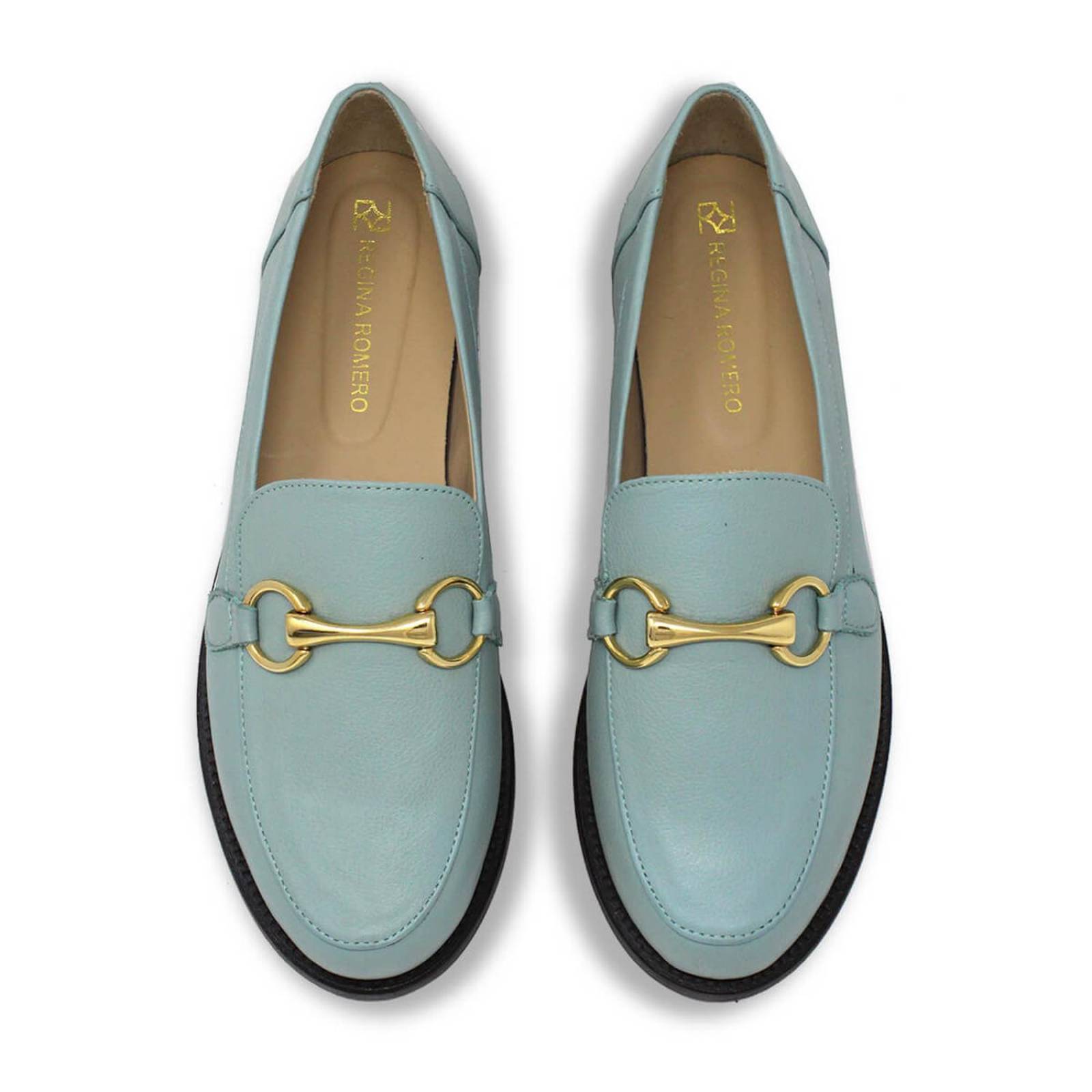 JUDY - Menta Regina Romero Zapato Mocasin de Piso Para Dama en Piel 