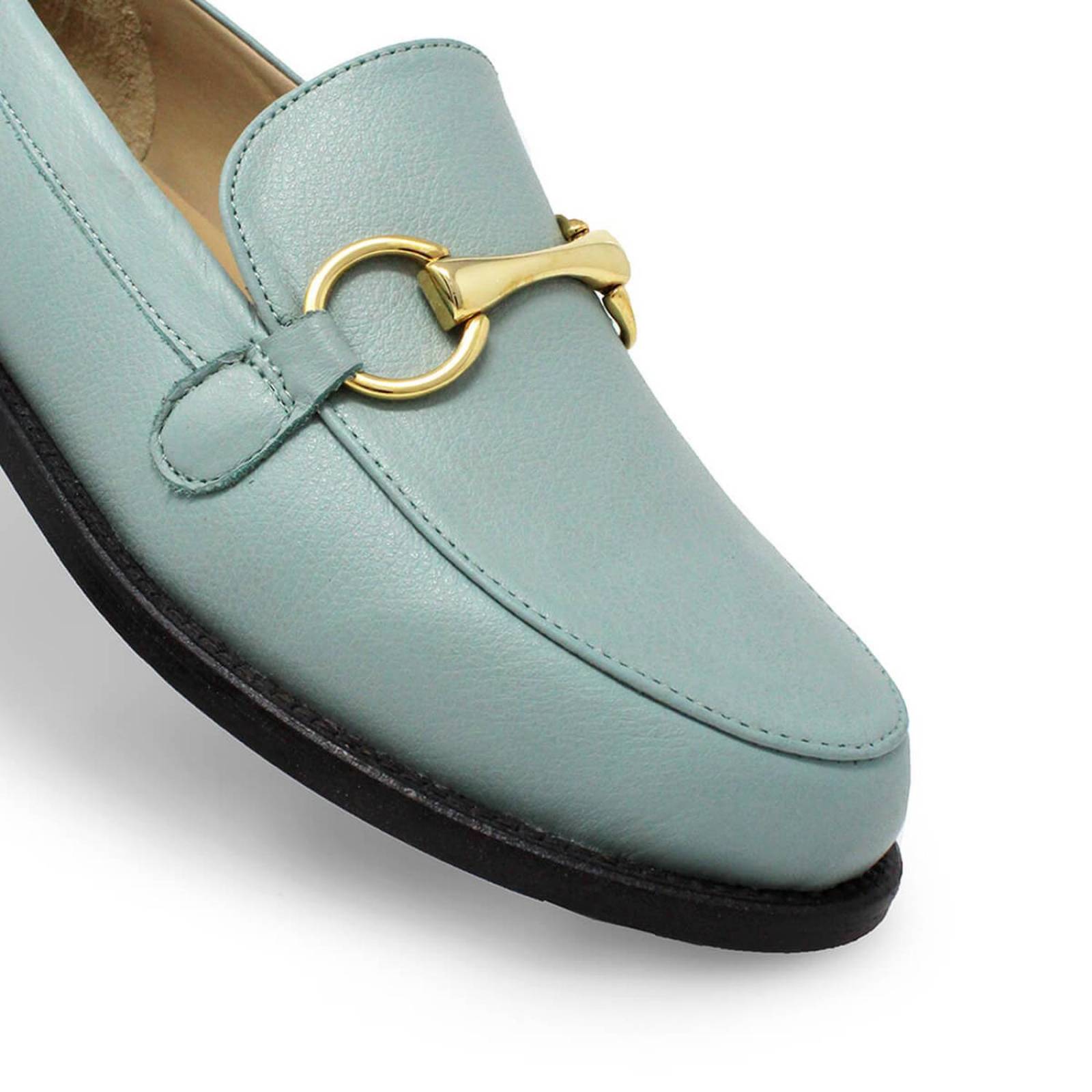 JUDY - Menta Regina Romero Zapato Mocasin de Piso Para Dama en Piel 