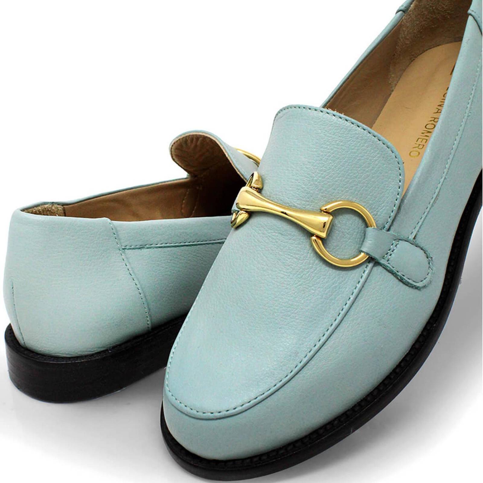 JUDY - Menta Regina Romero Zapato Mocasin de Piso Para Dama en Piel 