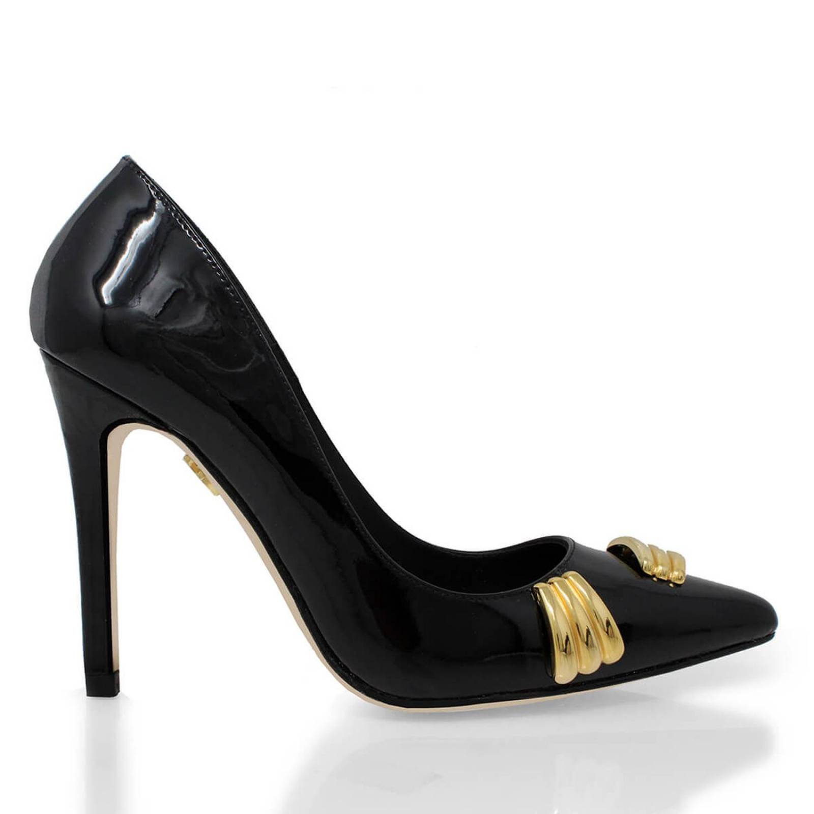 RENI 105 - Charol Negro Regina Romero Zapato Zapatilla Tacon Alto Para Dama en Piel 