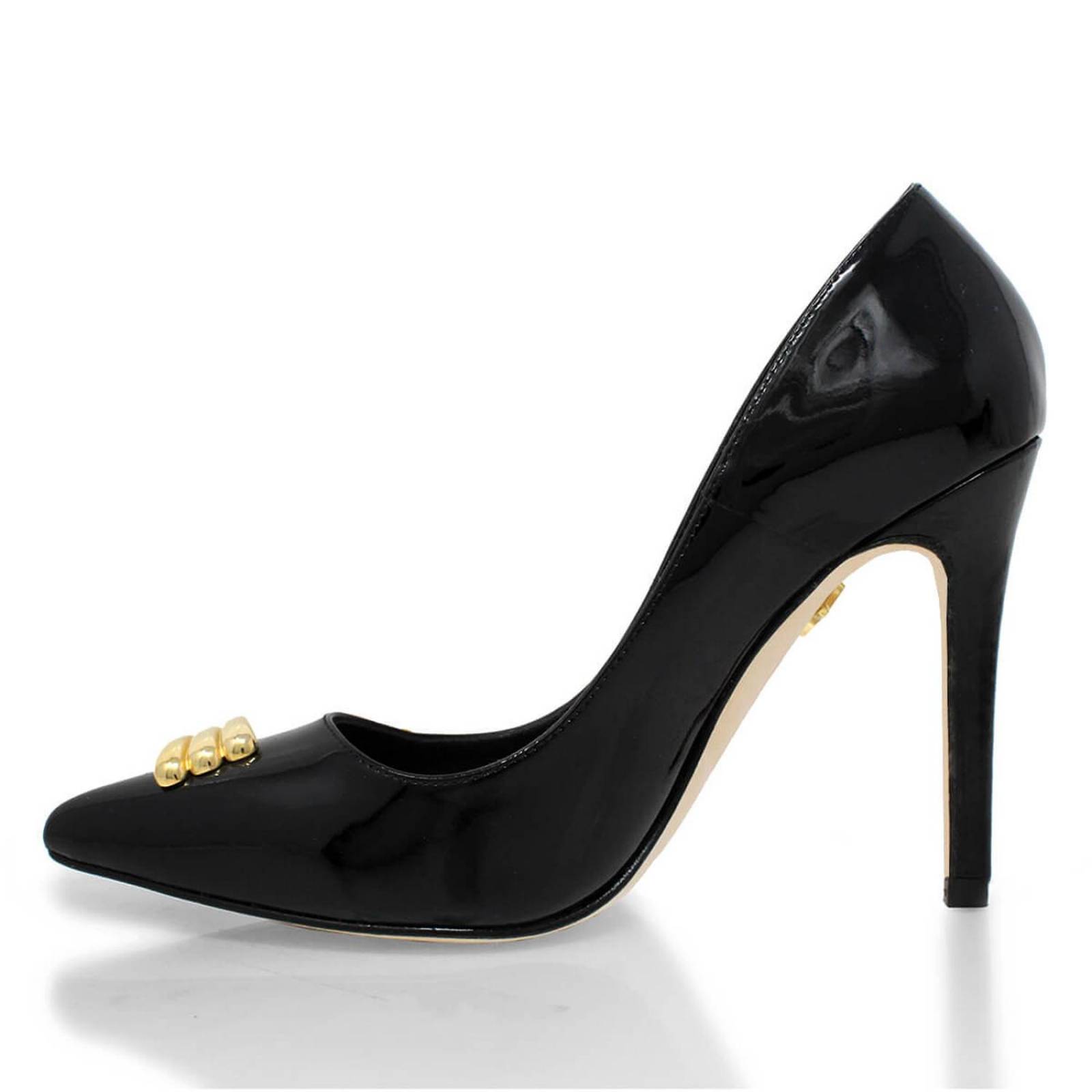 RENI 105 - Charol Negro Regina Romero Zapato Zapatilla Tacon Alto Para Dama en Piel 