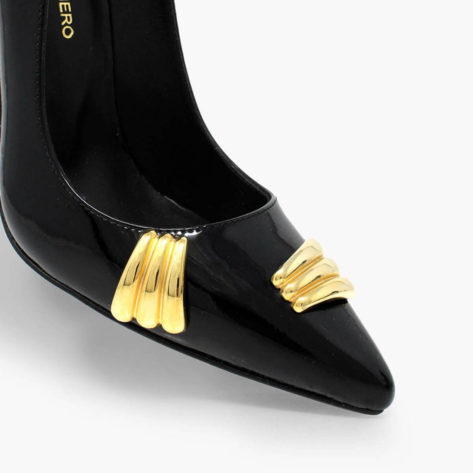 RENI 105 - Charol Negro Regina Romero Zapato Zapatilla Tacon Alto Para Dama en Piel 