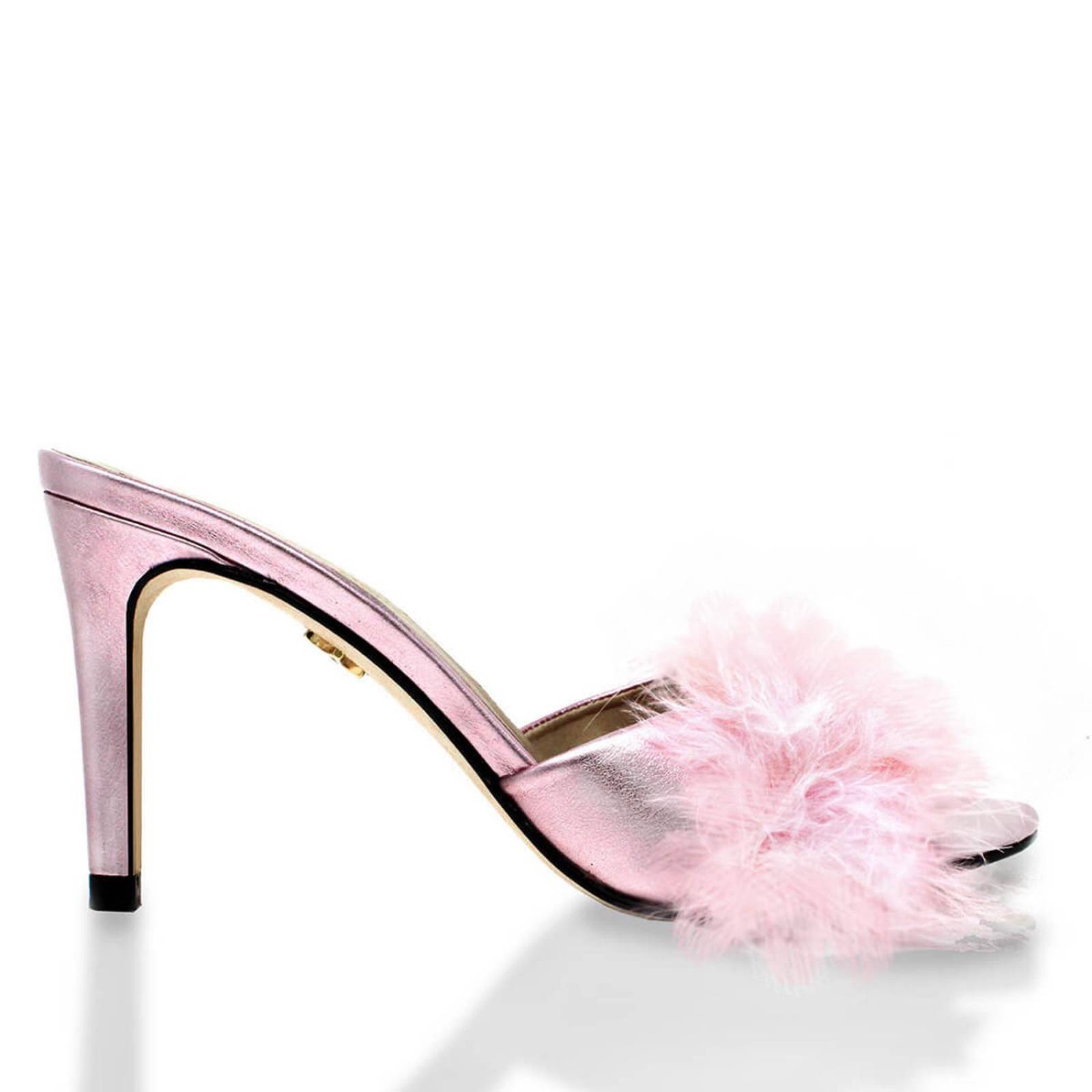 BARBIE 85 - Rosa Metalico Regina Romero Zapato Sandalia Zapatilla Tacon Alto Para Dama en Piel 
