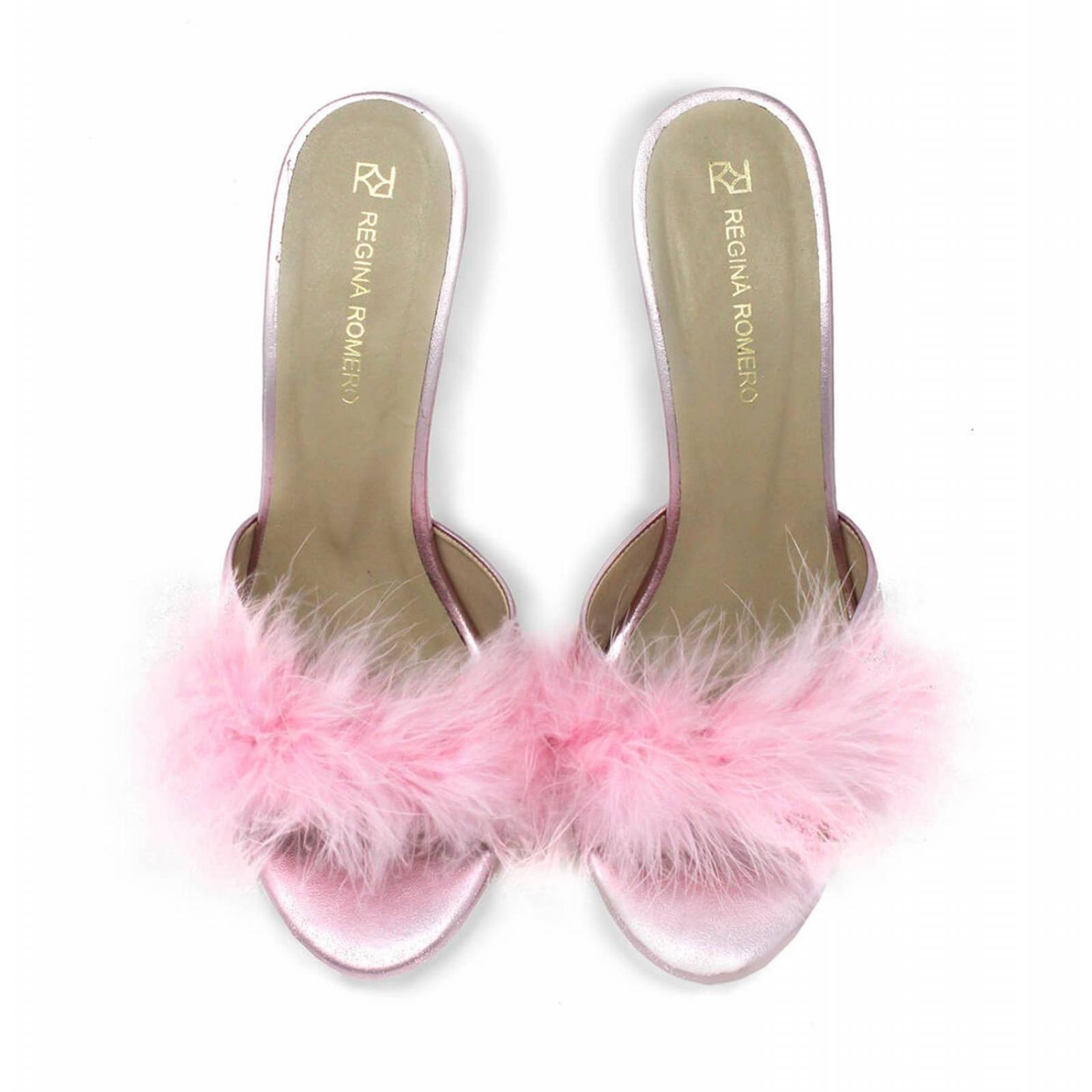 BARBIE 85 - Rosa Metalico Regina Romero Zapato Sandalia Zapatilla Tacon Alto Para Dama en Piel 