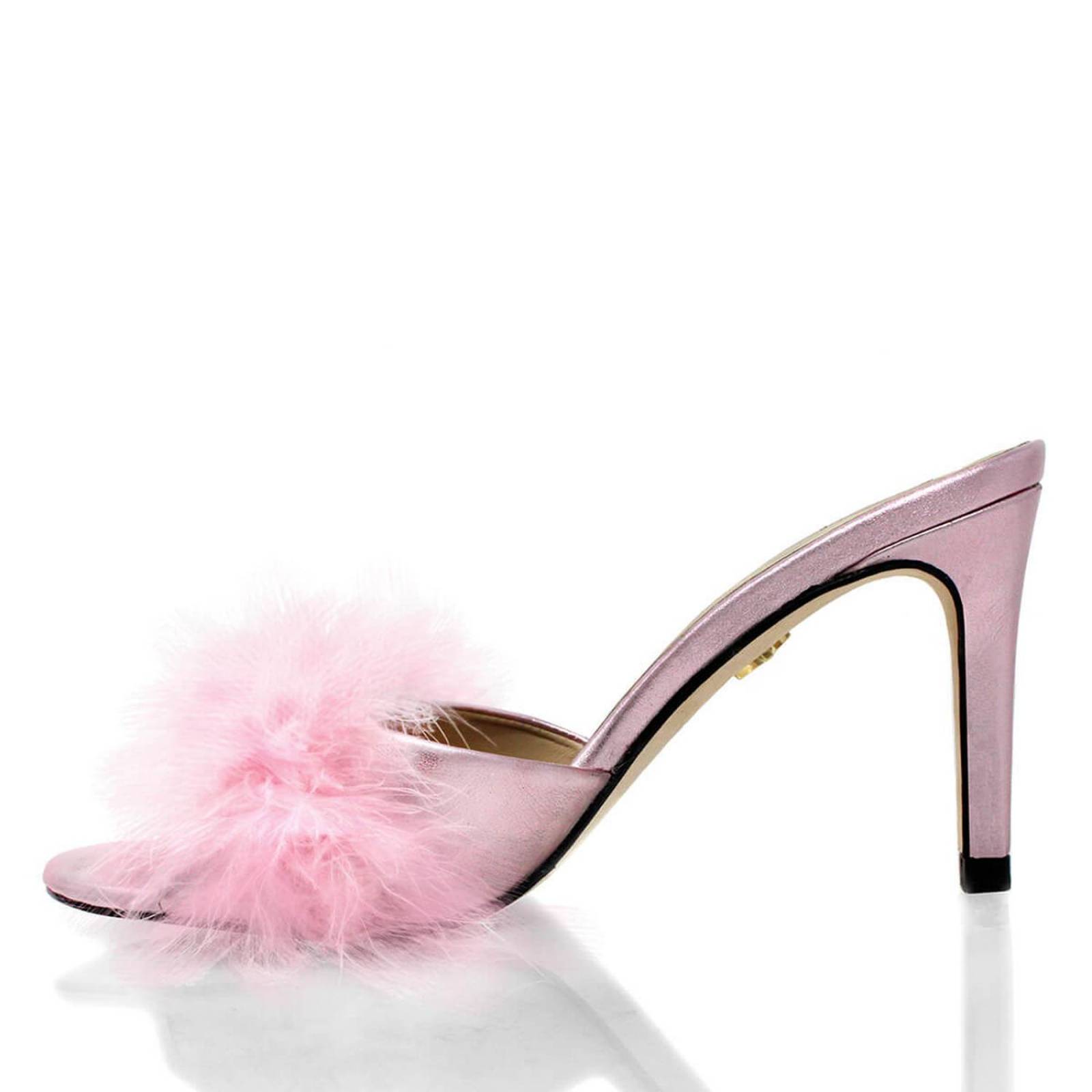 BARBIE 85 - Rosa Metalico Regina Romero Zapato Sandalia Zapatilla Tacon Alto Para Dama en Piel 