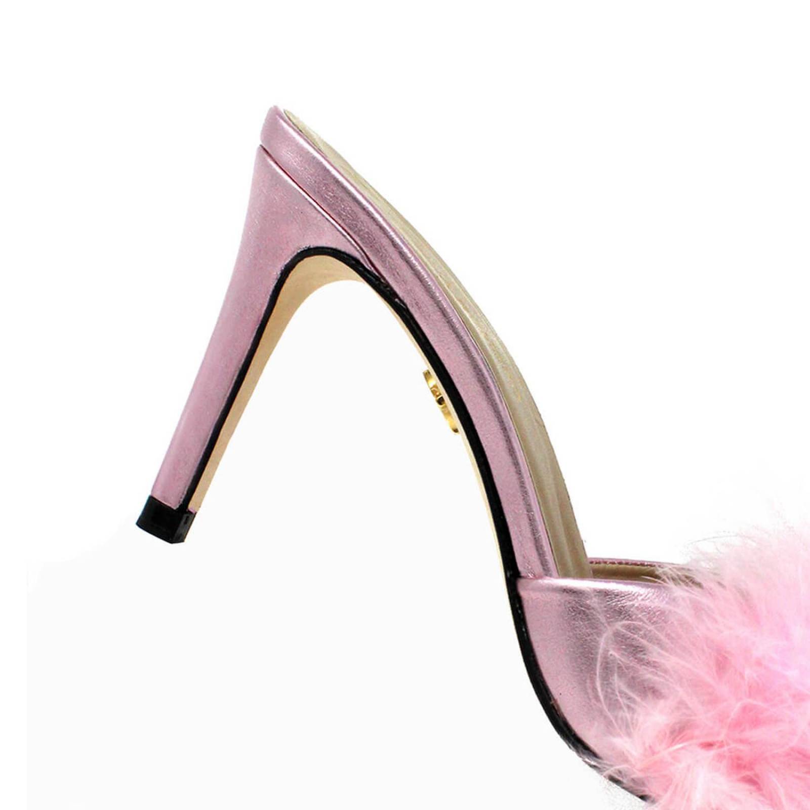 BARBIE 85 - Rosa Metalico Regina Romero Zapato Sandalia Zapatilla Tacon Alto Para Dama en Piel 