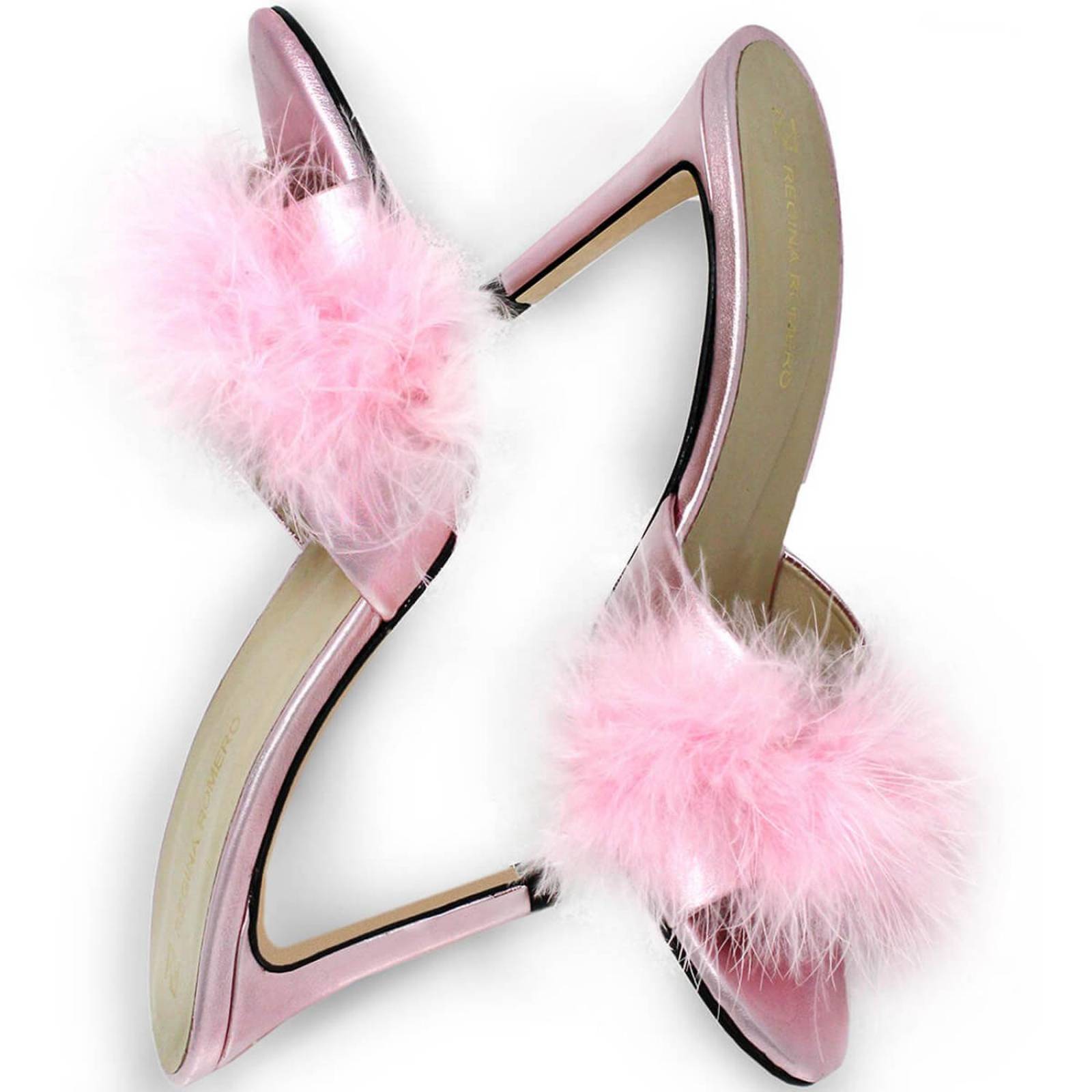 BARBIE 85 - Rosa Metalico Regina Romero Zapato Sandalia Zapatilla Tacon Alto Para Dama en Piel 