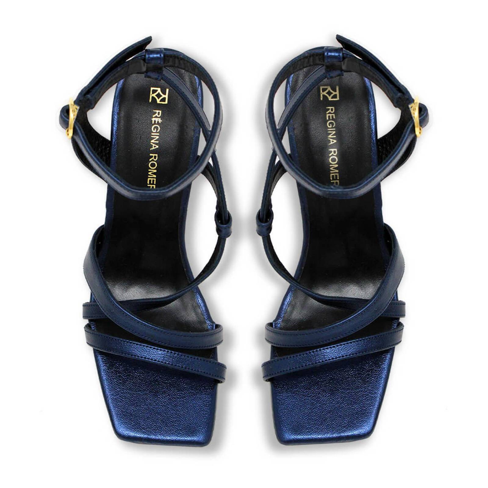 PIA 100 - Azul Metalico Regina Romero Zapato Sandalia Zapatilla Tacon Alto Para Dama en Piel 