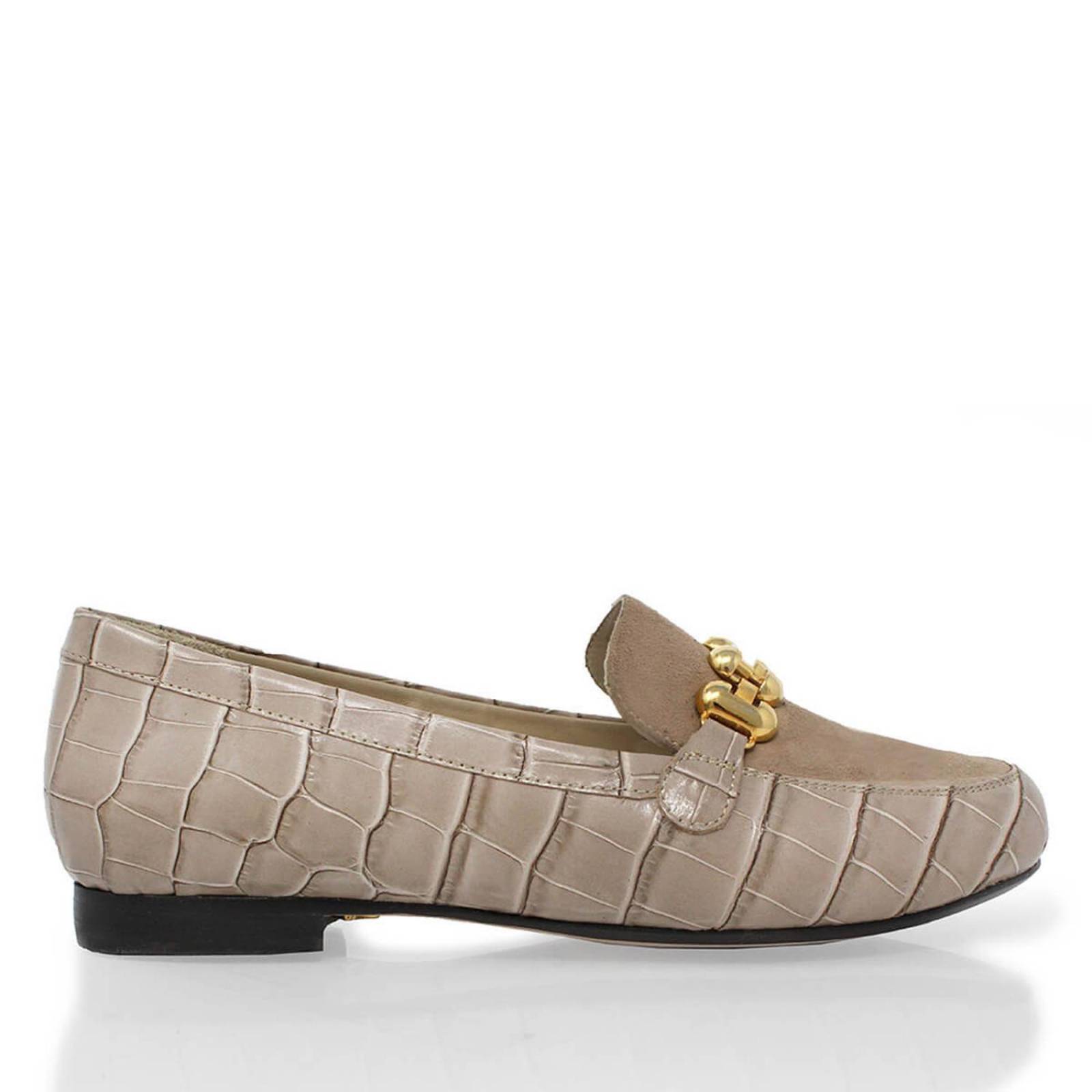CORINA - Taupe Regina Romero Zapato Mocasin de Piso Para Dama en Piel 