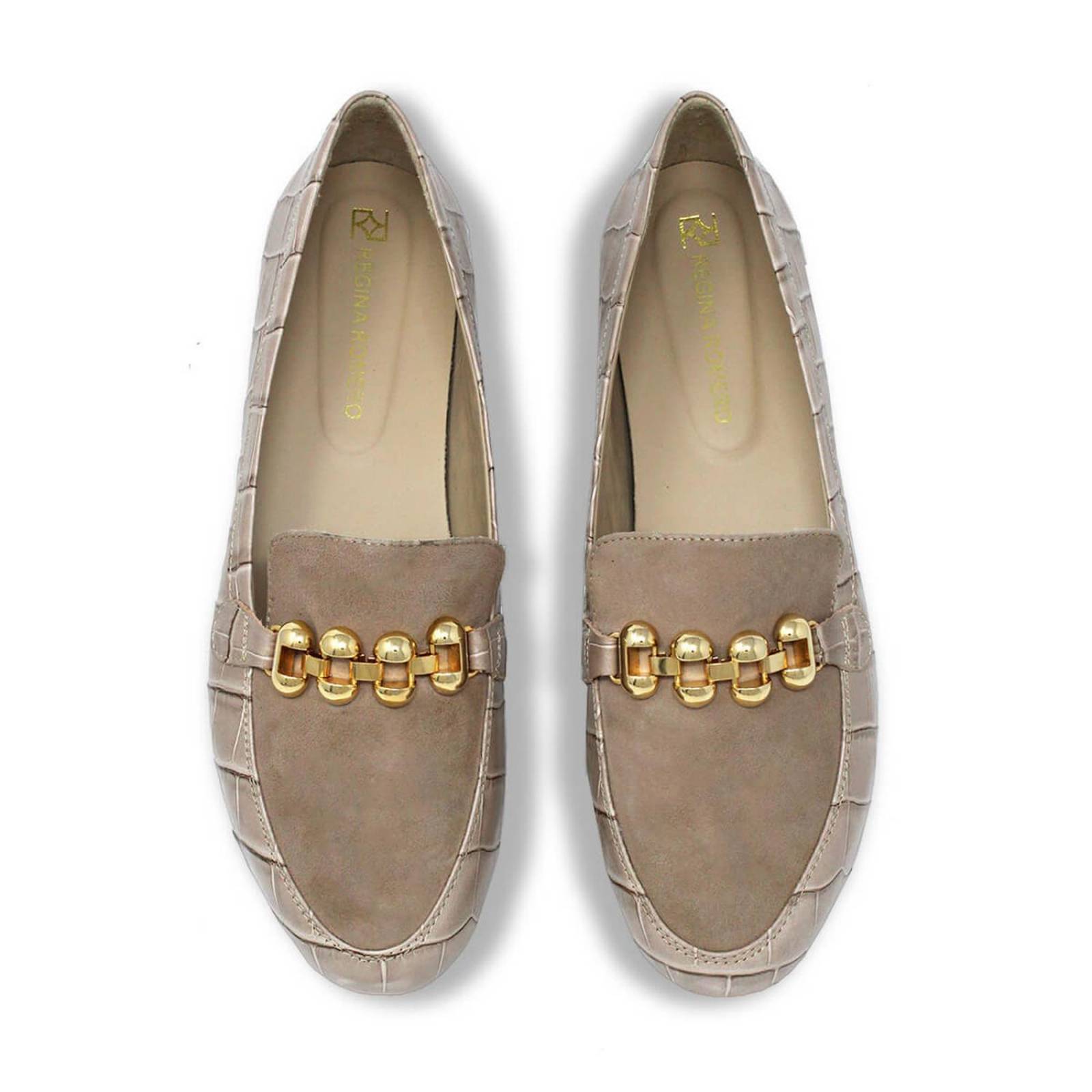 CORINA - Taupe Regina Romero Zapato Mocasin de Piso Para Dama en Piel 