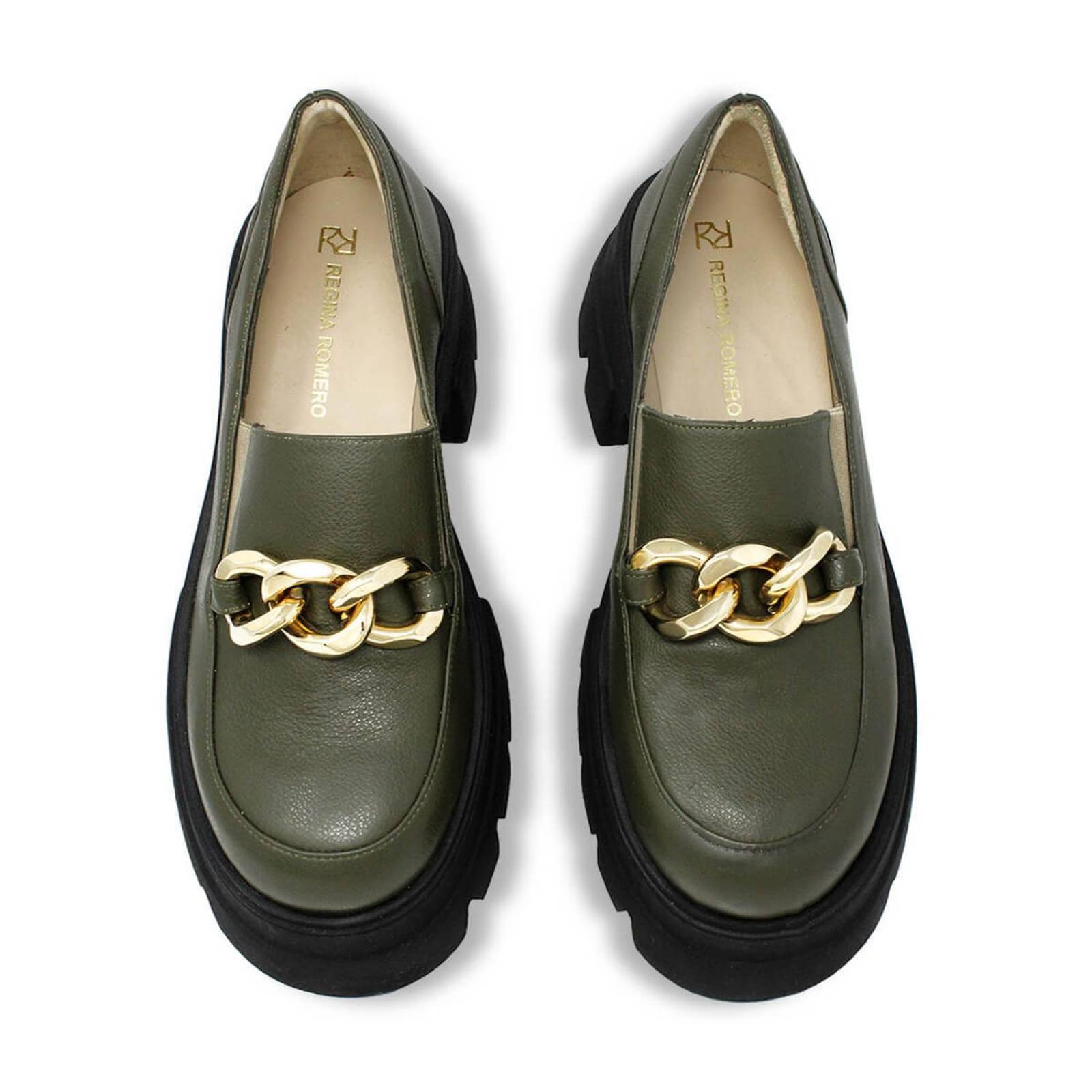 RAQUEL 65 - Verde Olivo Regina Romero Zapato Tenis Urbano Sport Para Dama en Piel 