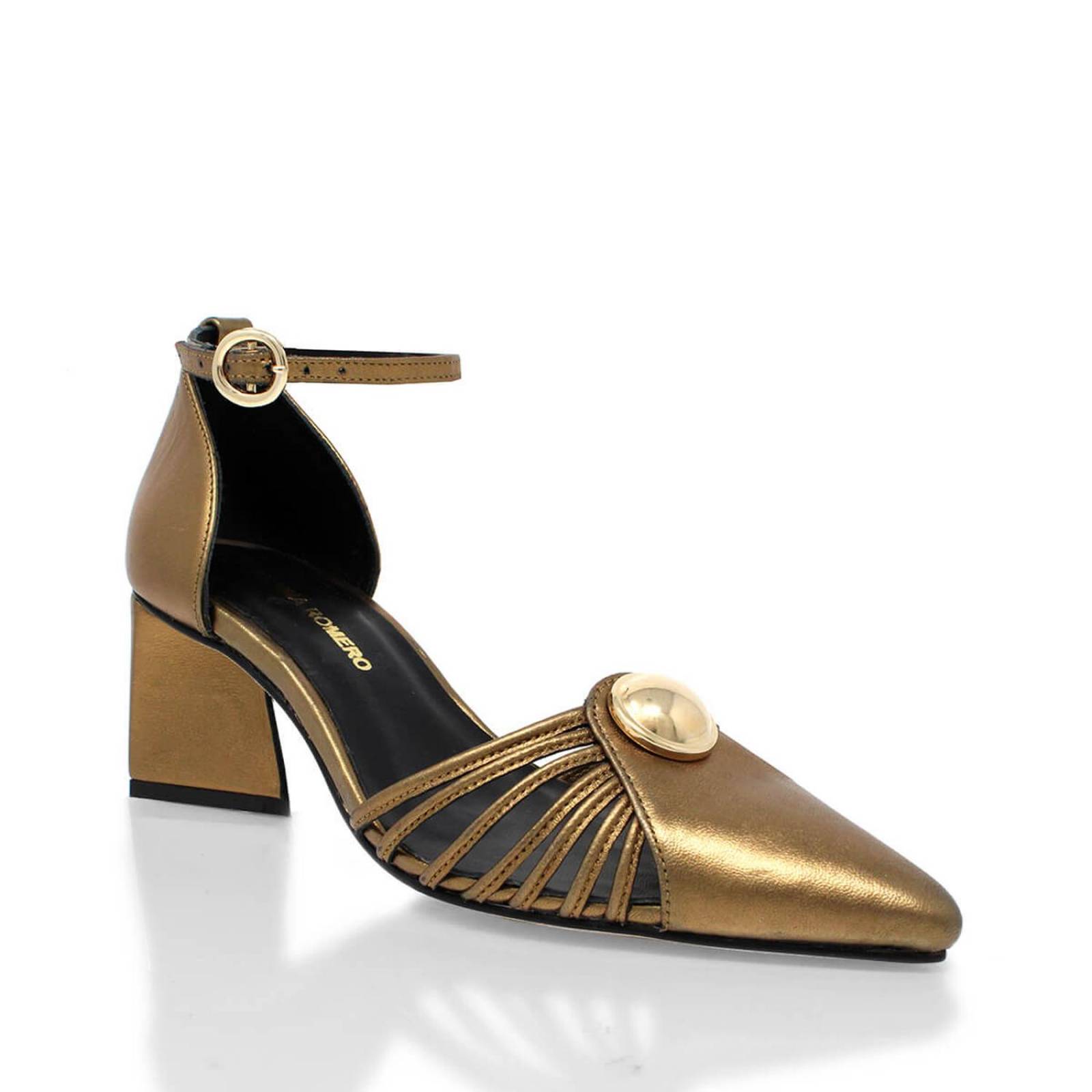 VENECIA 50 - Oro Viejo Regina Romero Zapato Zapatilla Tacon Bajo Para Dama en Piel 