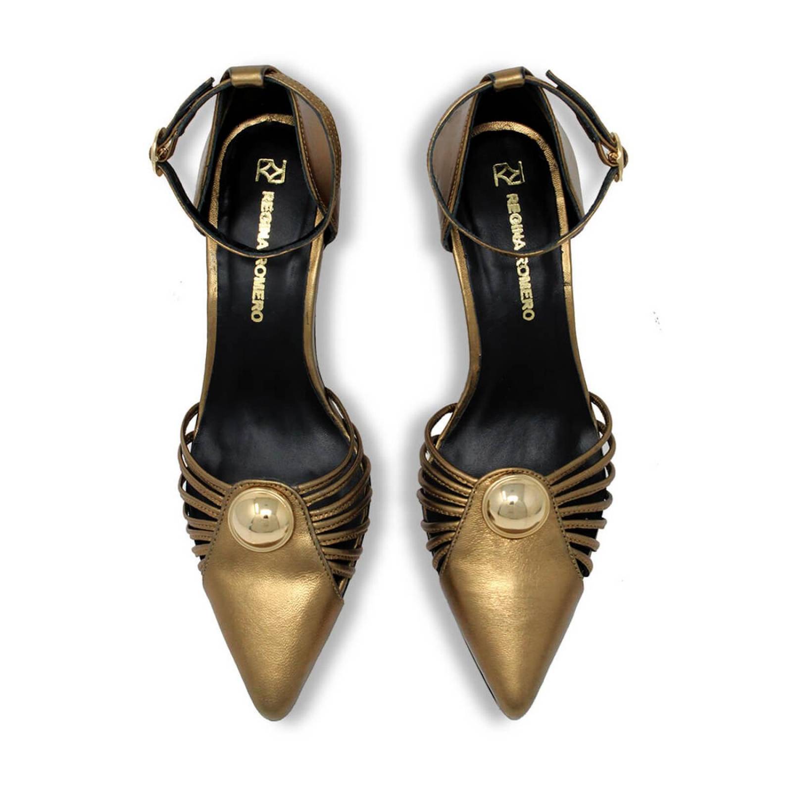 VENECIA 50 - Oro Viejo Regina Romero Zapato Zapatilla Tacon Bajo Para Dama en Piel 